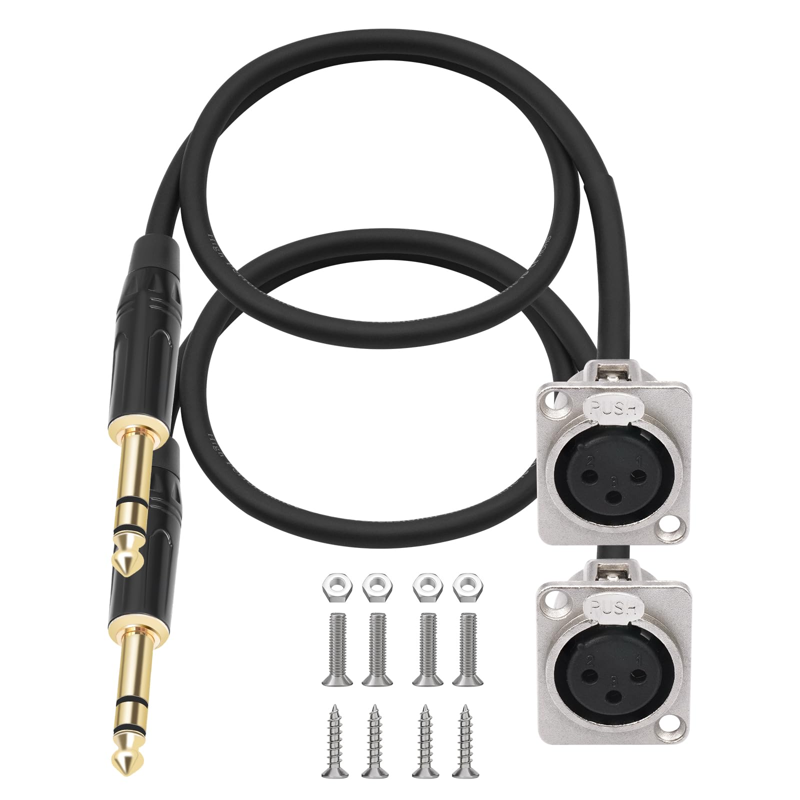 2-Pack XLR Pass Through Cable (XLR Female to 1/4 TRS),D Type passthrough 2FT,No Solder, for Stage Box, Patch Panel, Floor Box - 