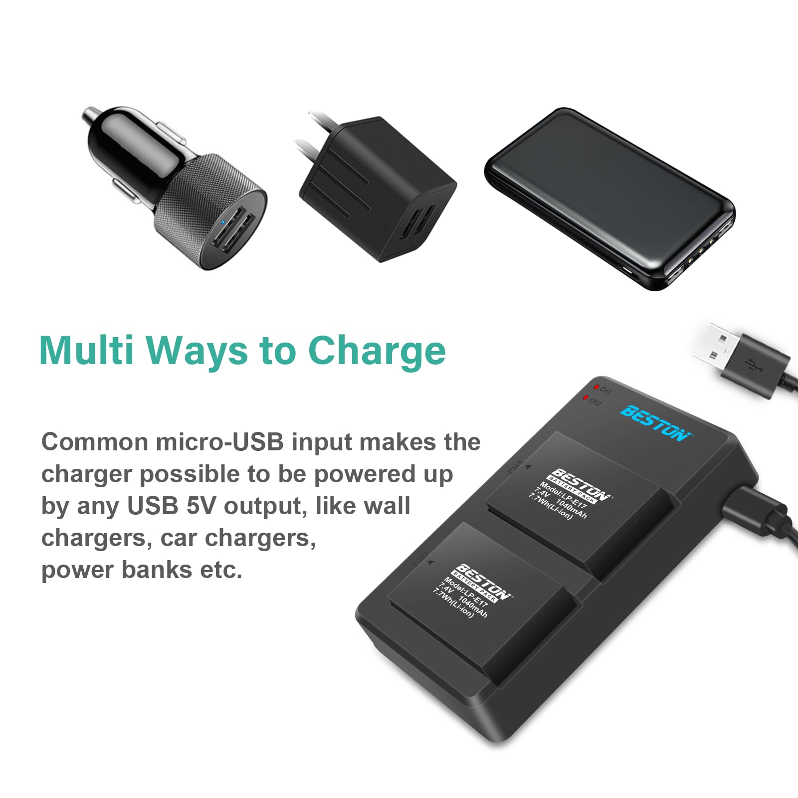 Beston 2 Pack Lp E17 Battery And Charger Set For Canon Eos Rp, Rebel T8I, T7I, T6I, T6S, Sl2, Sl3, Eos M3, M5, R10, M6 Mark Ii,