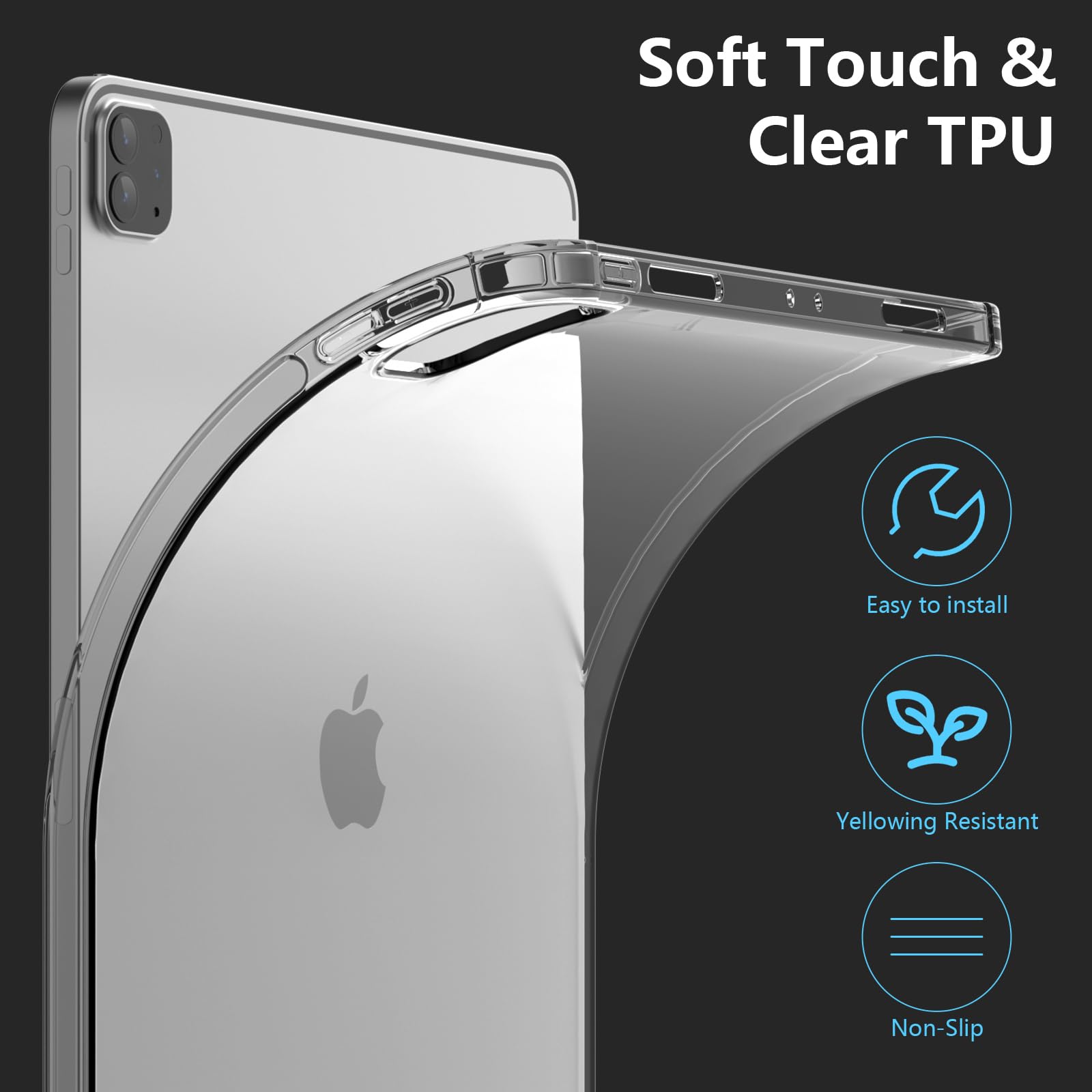 Bamcoo Case For 12.9 Ipad Pro, 12.9 Inch Ipad Pro Case (2022 2020, 6Th/5Th/4Th Gen), Classic Clear Tablet Cover, Shockproof Tpu