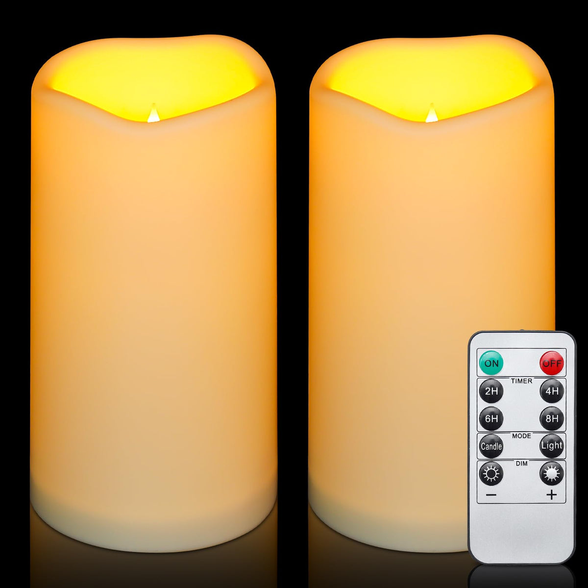 Enido Flameless Candles Led Candles Outdoor Waterproof Candles(D: 3'' X H: 6'') Battery Operated Plastic Pack Of 2 Pillar