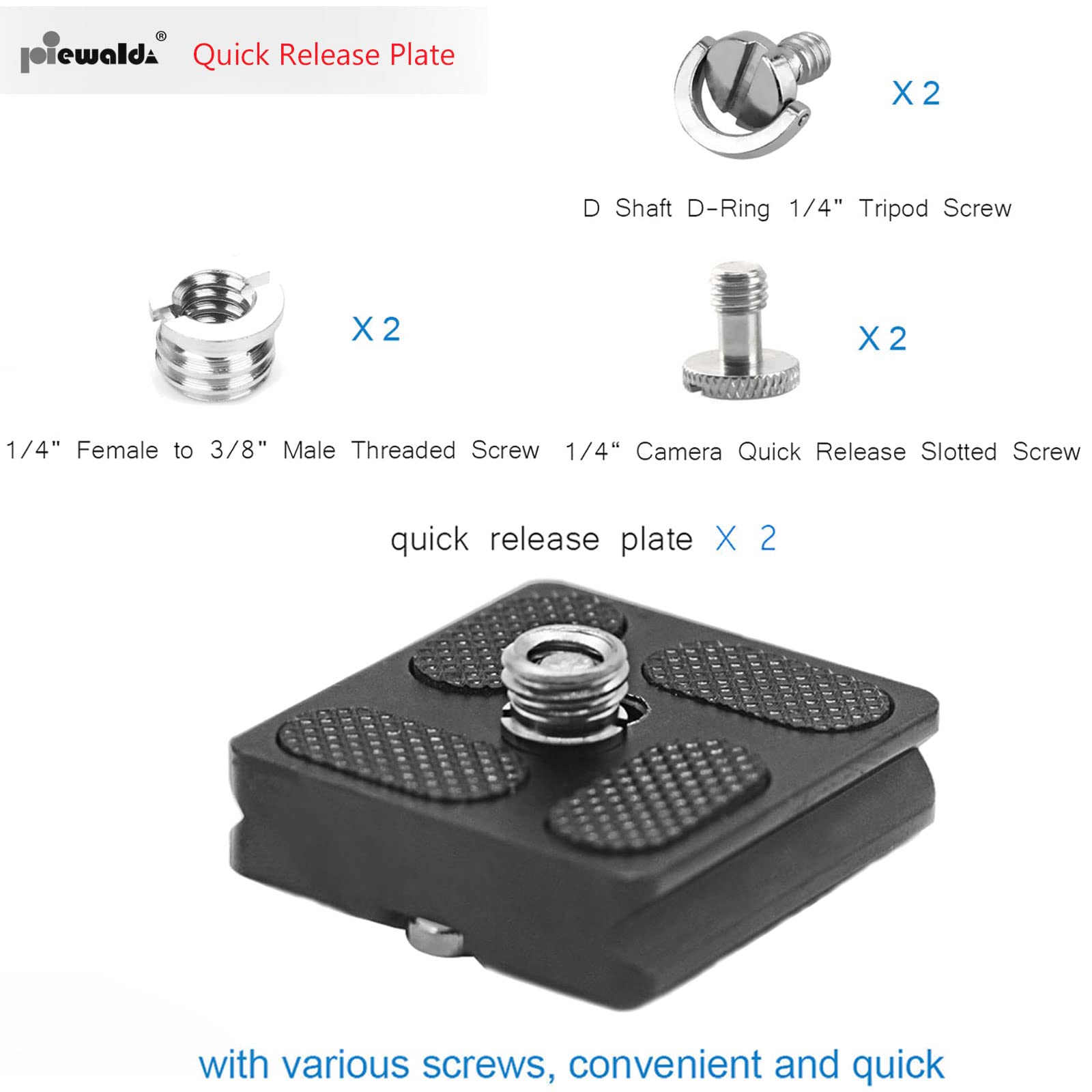 Aluminum Metal Quick Release Plate With 1/4' D Ring Screw/Slotted Screw And 3/8' To 1/4' Mount Screw Adapter, Niewalda Tripod Mounting Plate Fits Arca Swiss For Slr Camera Tripod Ball Head (Pu 40)