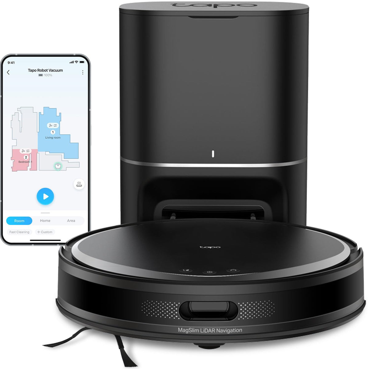 Tapo Ultra-Slim Lidar Smart Navigation Robot Vacuum And Mop With Self-Emptying Dock, 5300Pa Max, 97%+ Dust Pickup Rate, Self-Cha