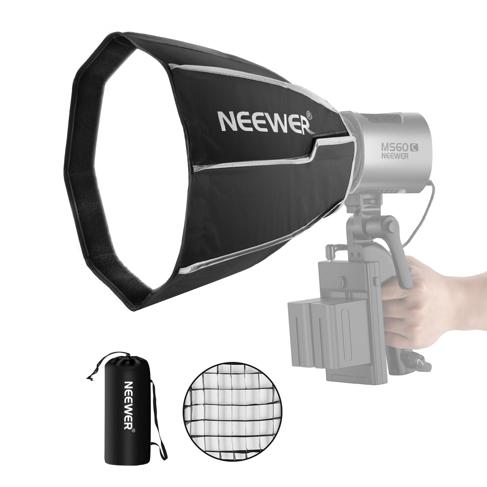 Neewer Octagonal Softbox 30 Cm With Neewer Mount, Octabox Softbox Folding & Quick Installation With Honeycomb Light Diffuser/Gri