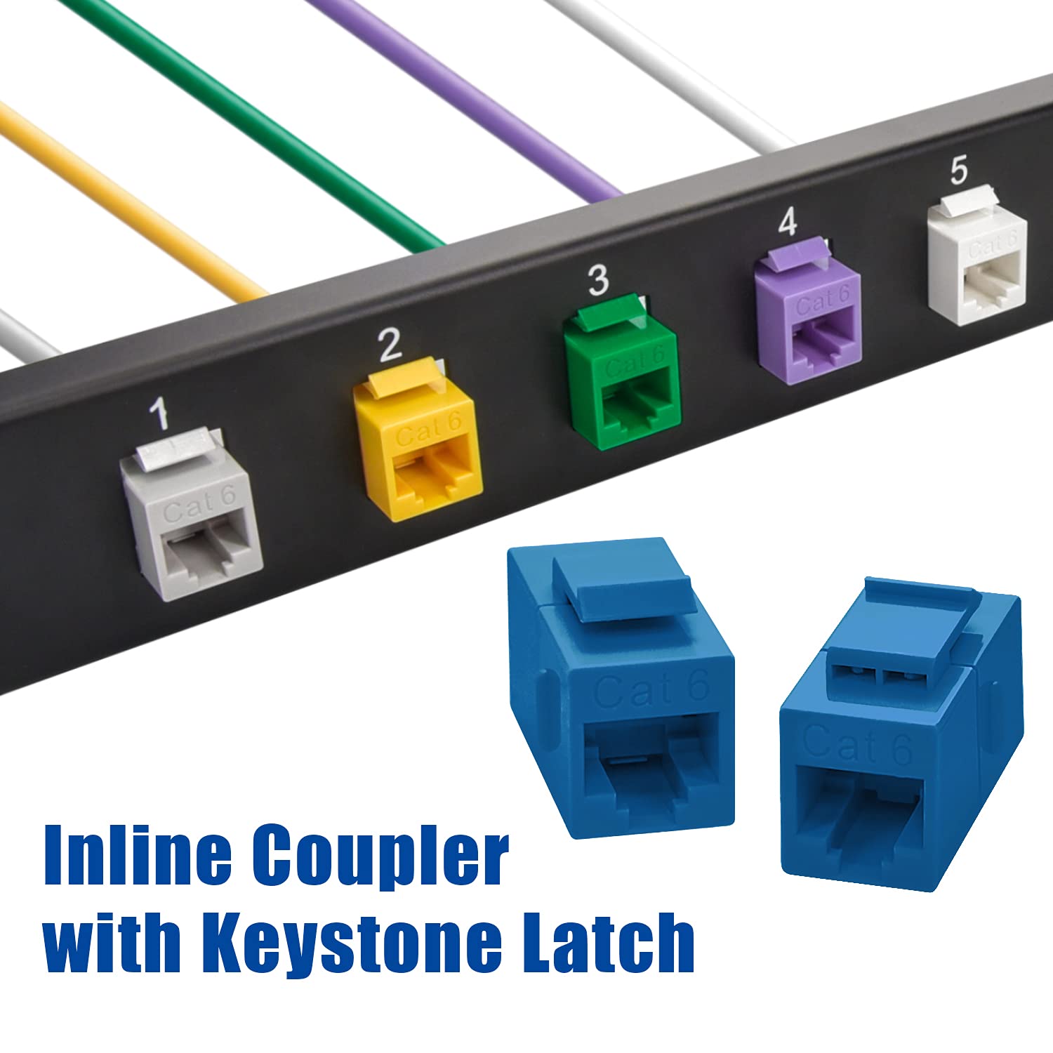 Beszin Cat.6 Rj45 Inline Coupler With Keystone Latch, Female Female [50 Micron Gold Plated] (10 Pack, Blue)