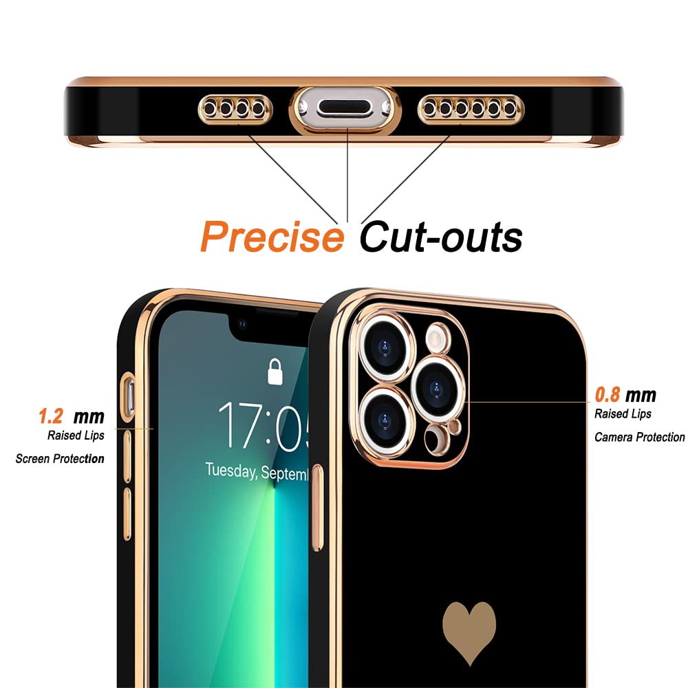 Teageo For Iphone 13 Pro Max Case For Women Girl Cute Love Heart Luxury Bling Plating Soft Back Cover Raised Camera Protection B