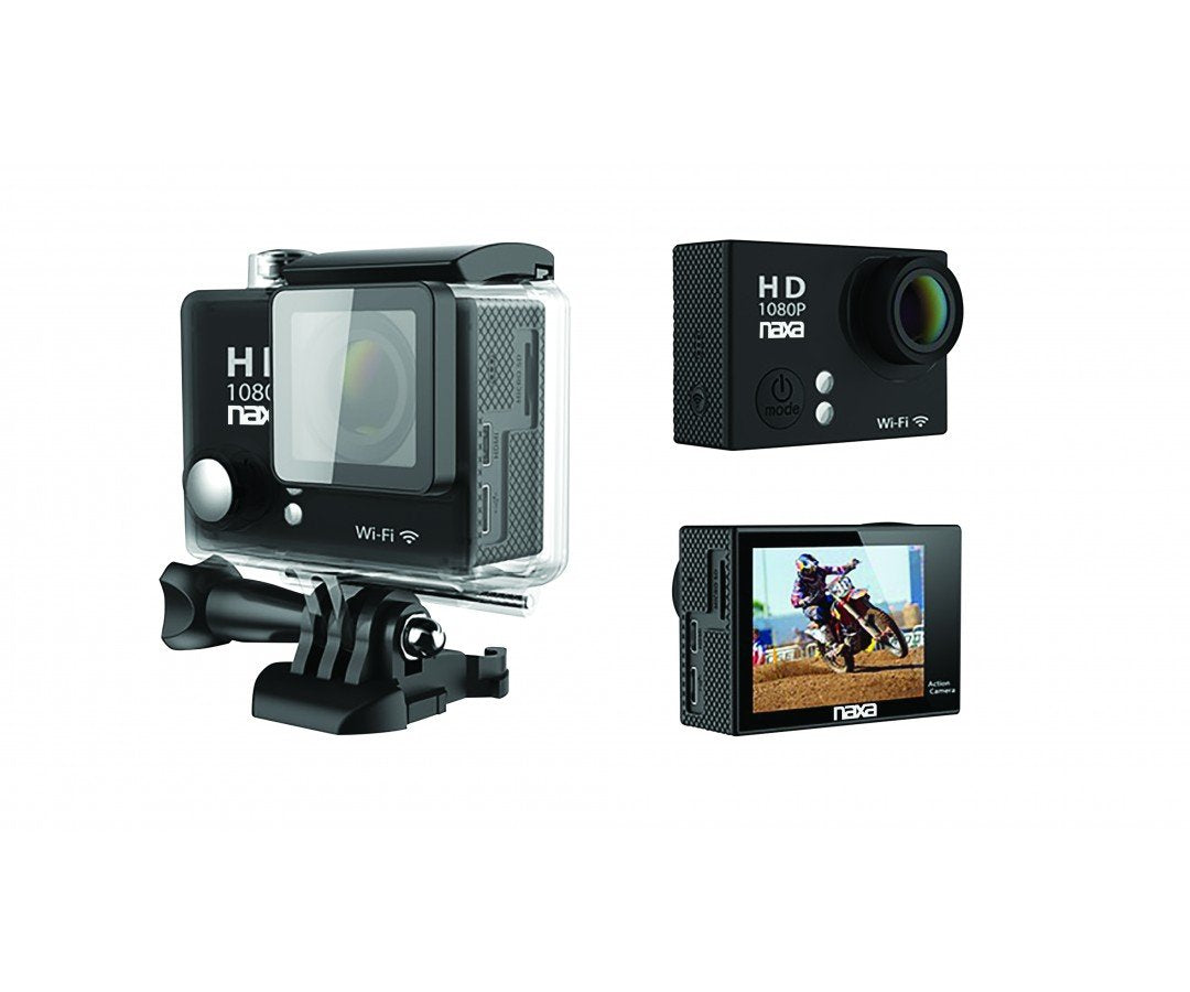 NAXA Electronics NDC-404 Waterproof HD 1080p Action Camera with Wi-Fi, Shiny Black (NDC-404)