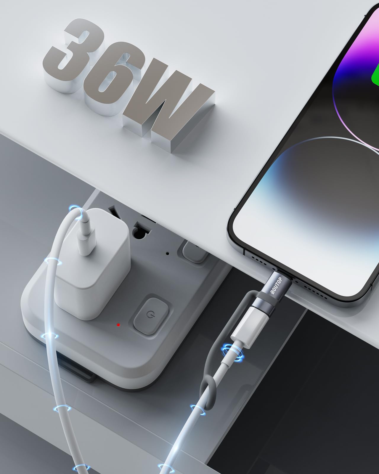 Boutop [Mfi Certified] Usb C To Lightning Adapter Support 36W Pd Fast Charging With Anti Loss Design Compatible With Iphone Gray