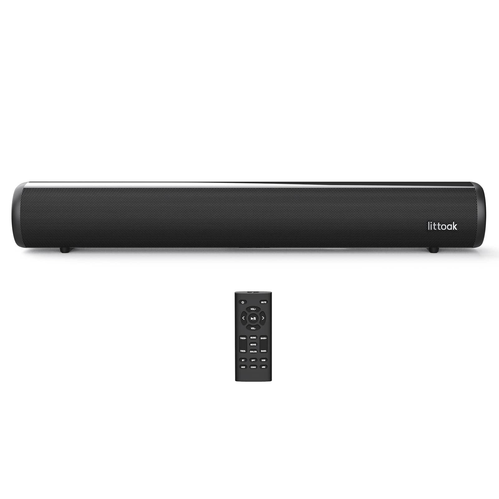Littoak Hdmi Sound Bar For Tv, Bluetooth Small Tv Soundbar Speaker, Optical/Hdmi/Aux/Coax/Usb/Bluetooth Connection For Tv, Pc, P