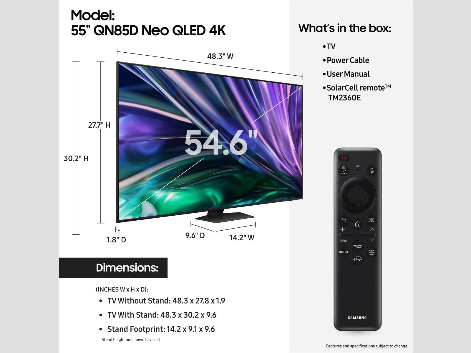 Samsung 55 Inch Class Qled 4K Qn85D Series Neo Quantum Hdr Smart Tv W/Dolby Atmos, Object Tracking Sound Lite, Motion Xcelerator