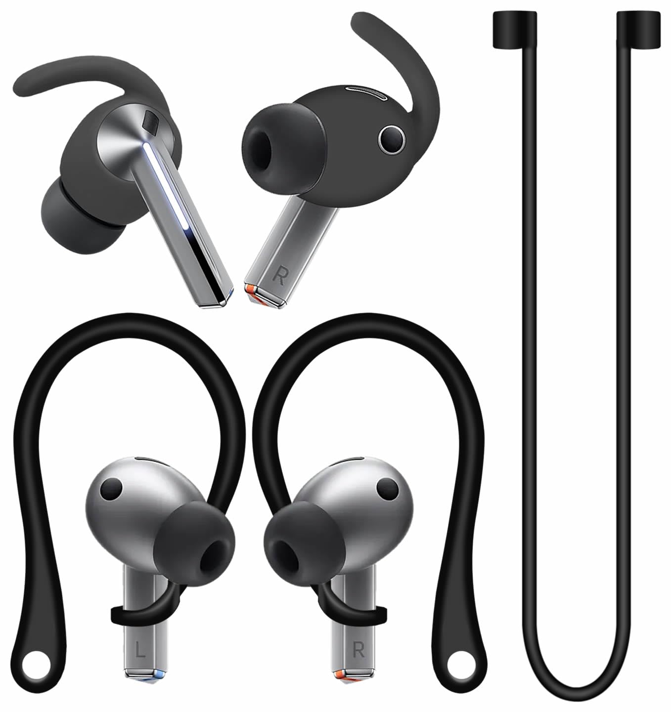 A-Focus Galaxy Buds 3 Pro Anti-Slip Kit Replacement Ear Hooks Sport Ear Tips Non-Slip Silicone Eartips and Covers Gel Wings Ergo