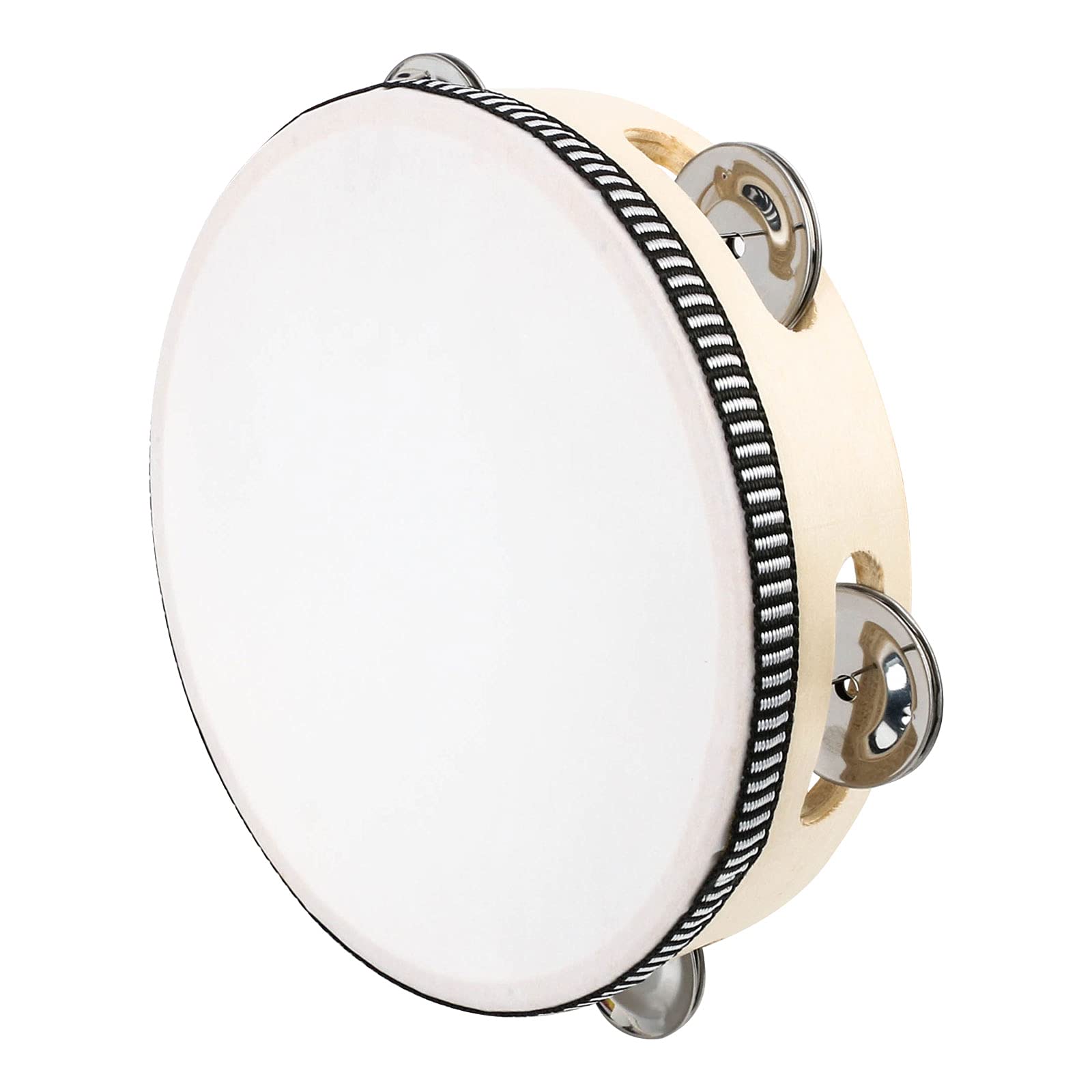 Dreokee Tambourines For Adults, 7 Inch Wooden Hand Held Drum Bell Tamborine With Birch Metal Jingles Single Row Percussion Music