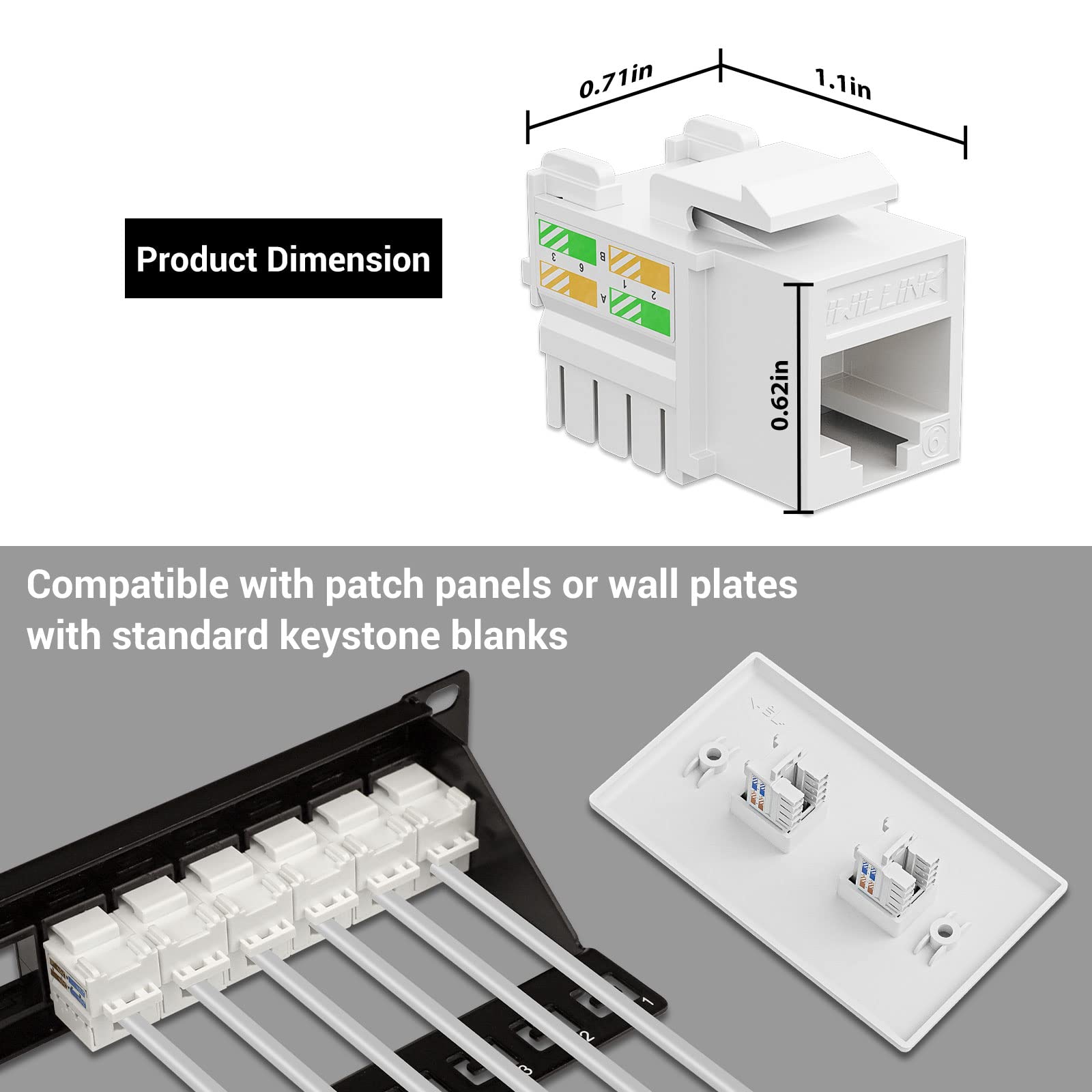 Iwillink 10Gbps Cat6 Keystone Jack And Punch Down Stand, 50 Pack, Rj45 Ethernet Keystone Jacks, 90 Degree Utp Modular Punch Down