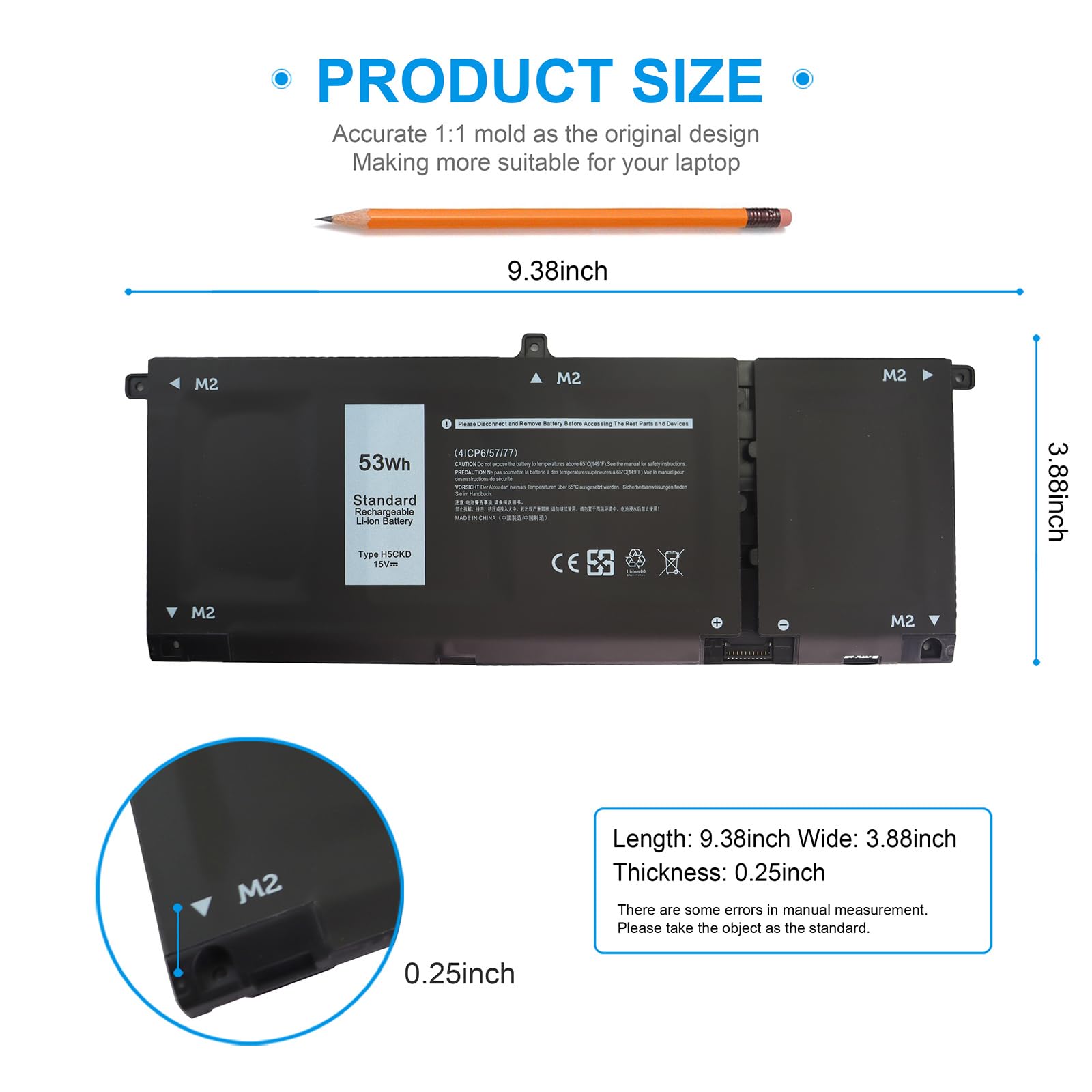 53Wh H5Ckd 15V Battery For Dell Inspiron 5300 5301 5401 5402 5408 5409 5501 5502 5505 5508 5509 5400 5406 7405 7300 7306 7500 75