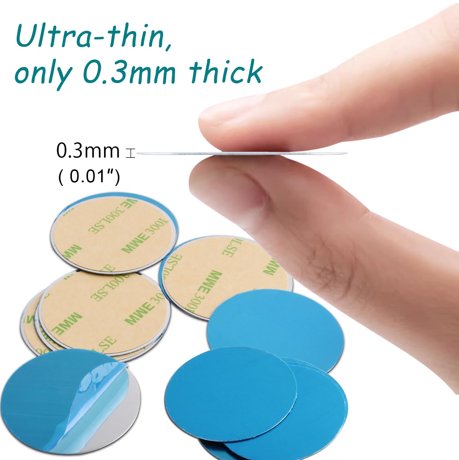 FPMYB Silver Metal Plates for Magnetic Car Phone Holder, Round 40mm Thin Steel Sheets with Adhesive for Universal Cases