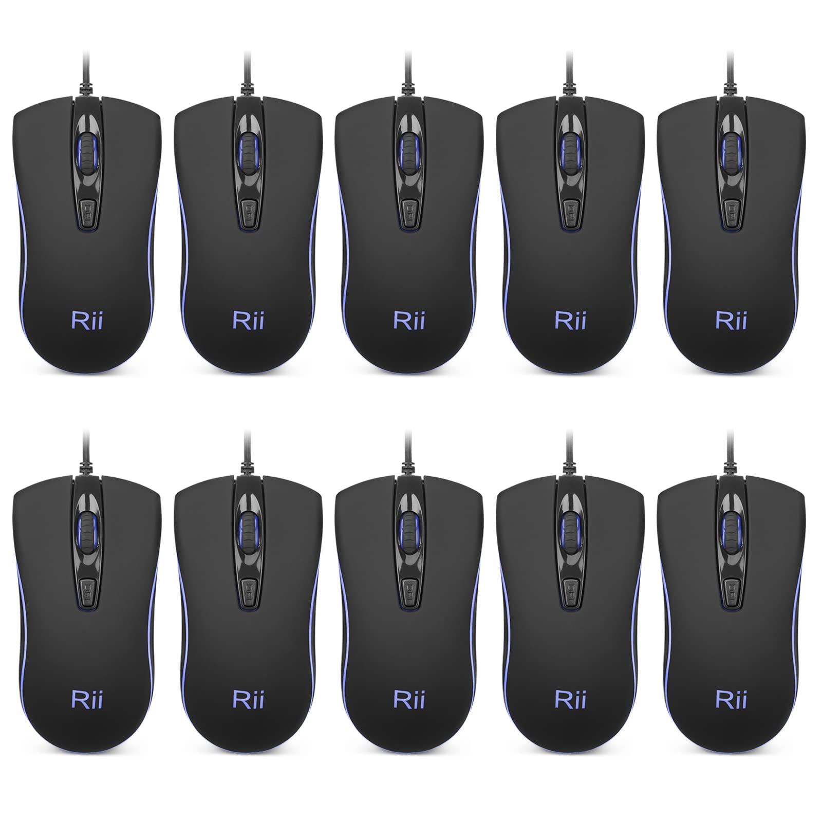 Rii Wired Mouse, Rm105 Usb Computer Mouse,Rgb Optical 1600 Dpi Office Mice For Pc,Computer,Laptop,Desktop,Windows (10 Pack)