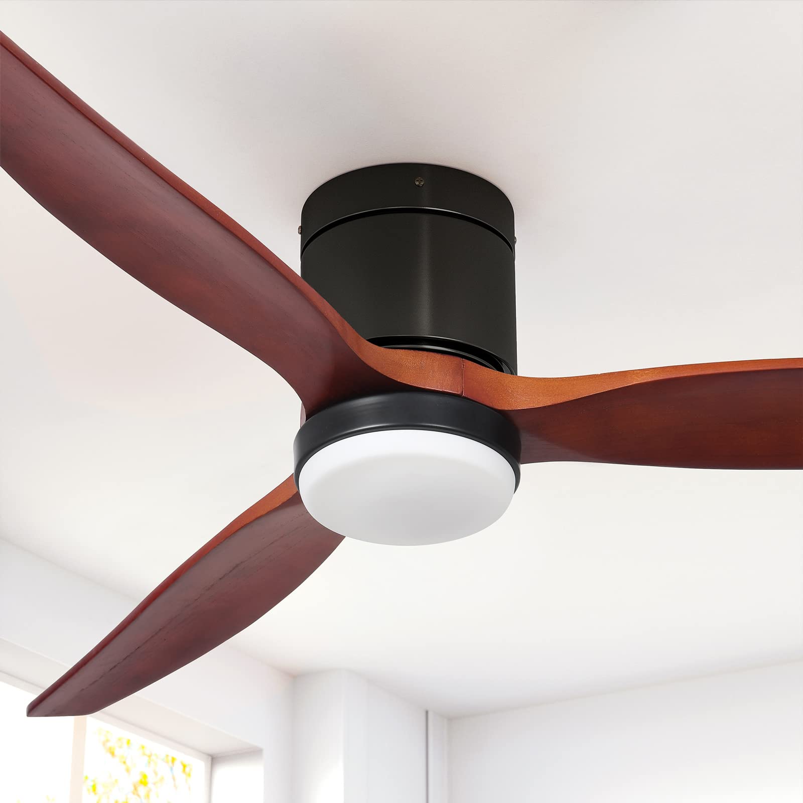 Yitahome 52 Inch Low Profile Ceiling Fan With Light And Remote, Flush Mount Fan Light With Quiet Dc Motor, 3 Colors Light Changi
