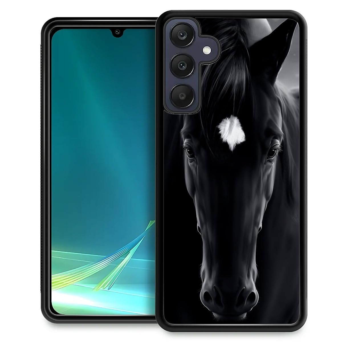 Fkbrcl4U For Samsung Galaxy A25 5G Case, Cool Black Horse Face Pattern Graphic Design Girl Boy Soft Silicone Hard Acrylic Shock 