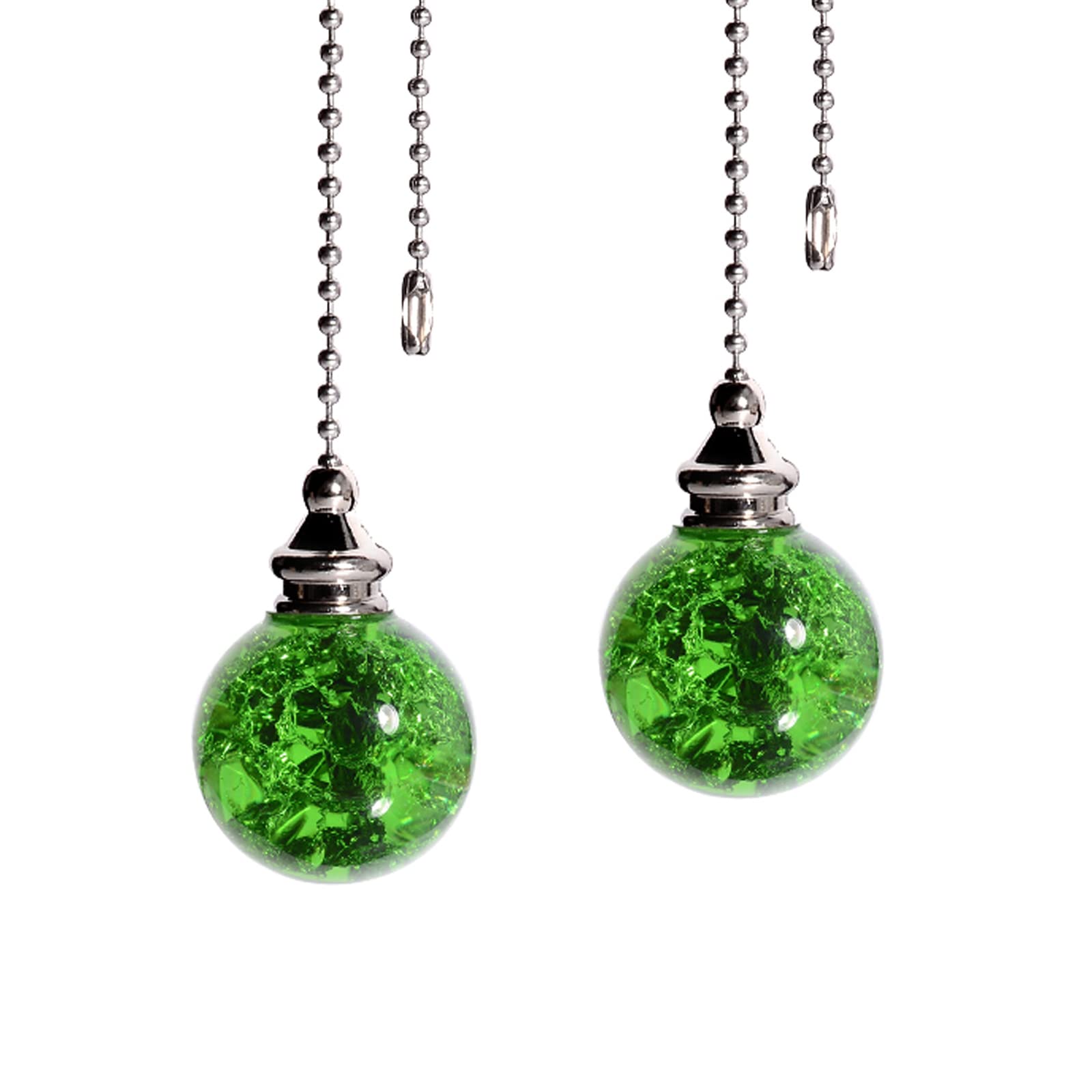 2Pcs Green Pull Chain Crystal Glass Ice Cracked Ball Pull Chain For Ceiling Fan Light Decoration 50Cm Extension Chain