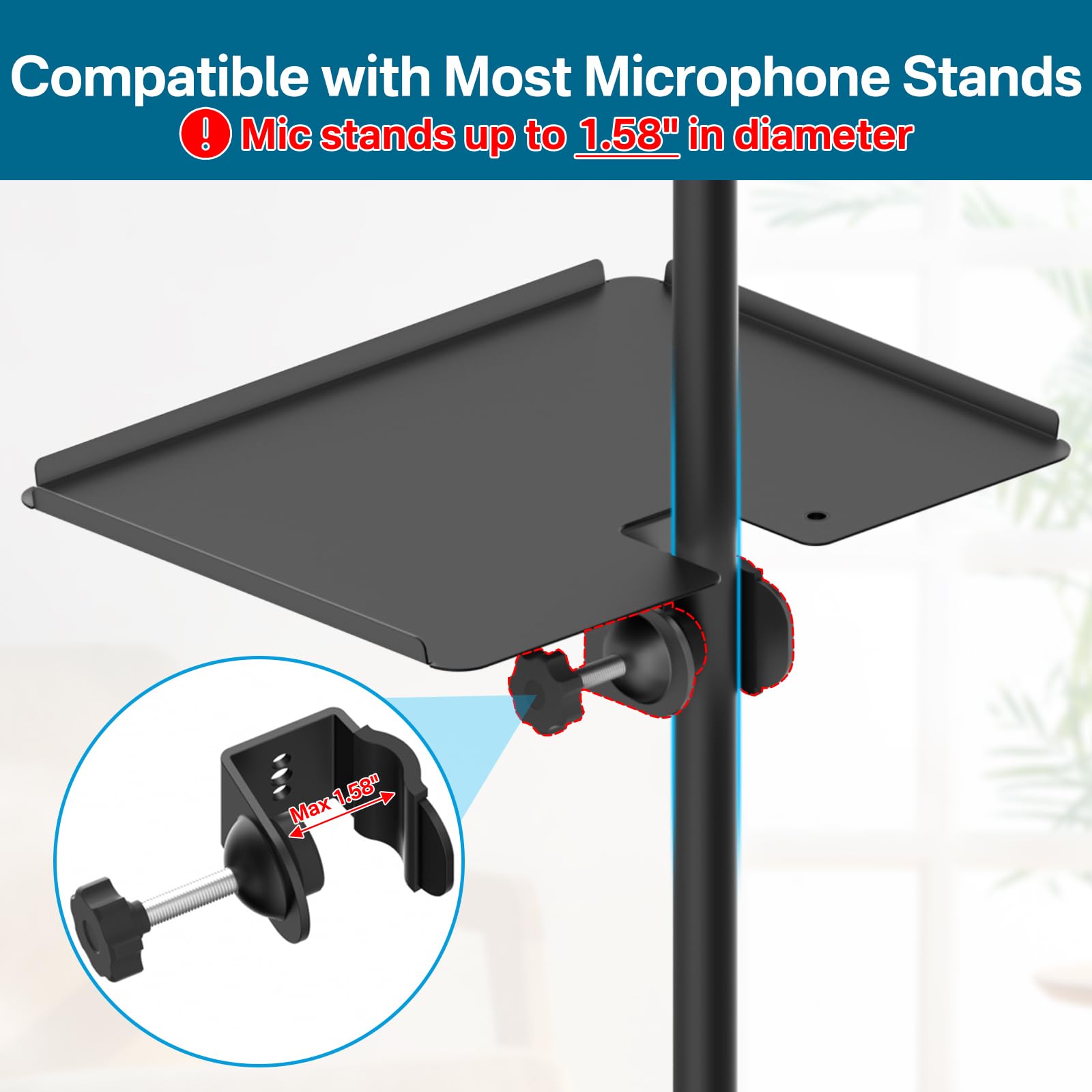 Functional Metal Microphone Stand Tray With Phone Holder   Universal Large Mic Stand Tray Shelf Clamp On Music Stand Tray Attach