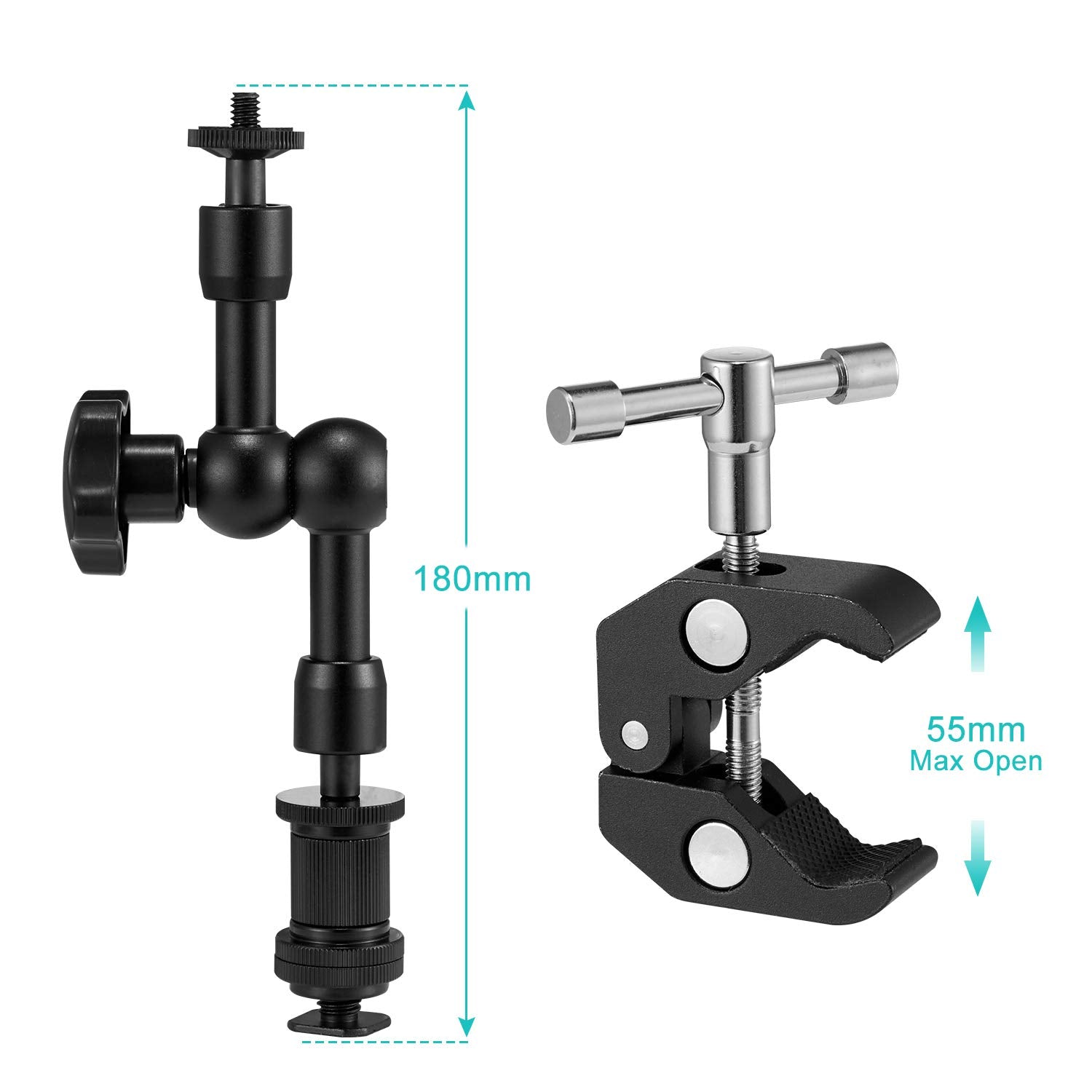 Wanby 7 Inch Articulating Magic Friction Arm & Large Adjustable Super Clamp Pliers Clip With 1/4'' And 3/8'' Thread For Dslr Cam