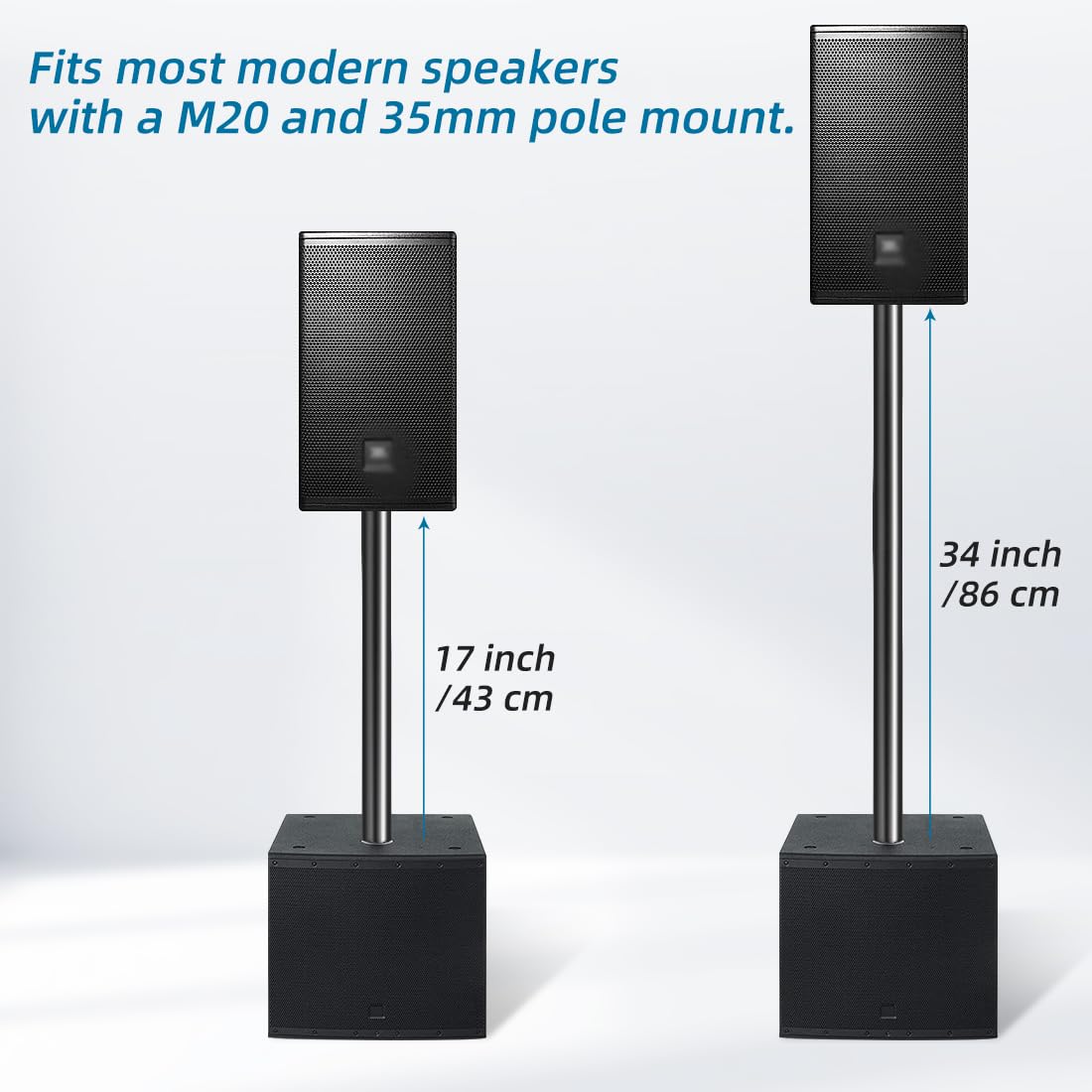 Gzgdljq 17 Inch Extended Speaker Pole Mount For Subwoofer M20 Threaded And 35Mm Mount Speaker Poles Load Capacity 66Lbs