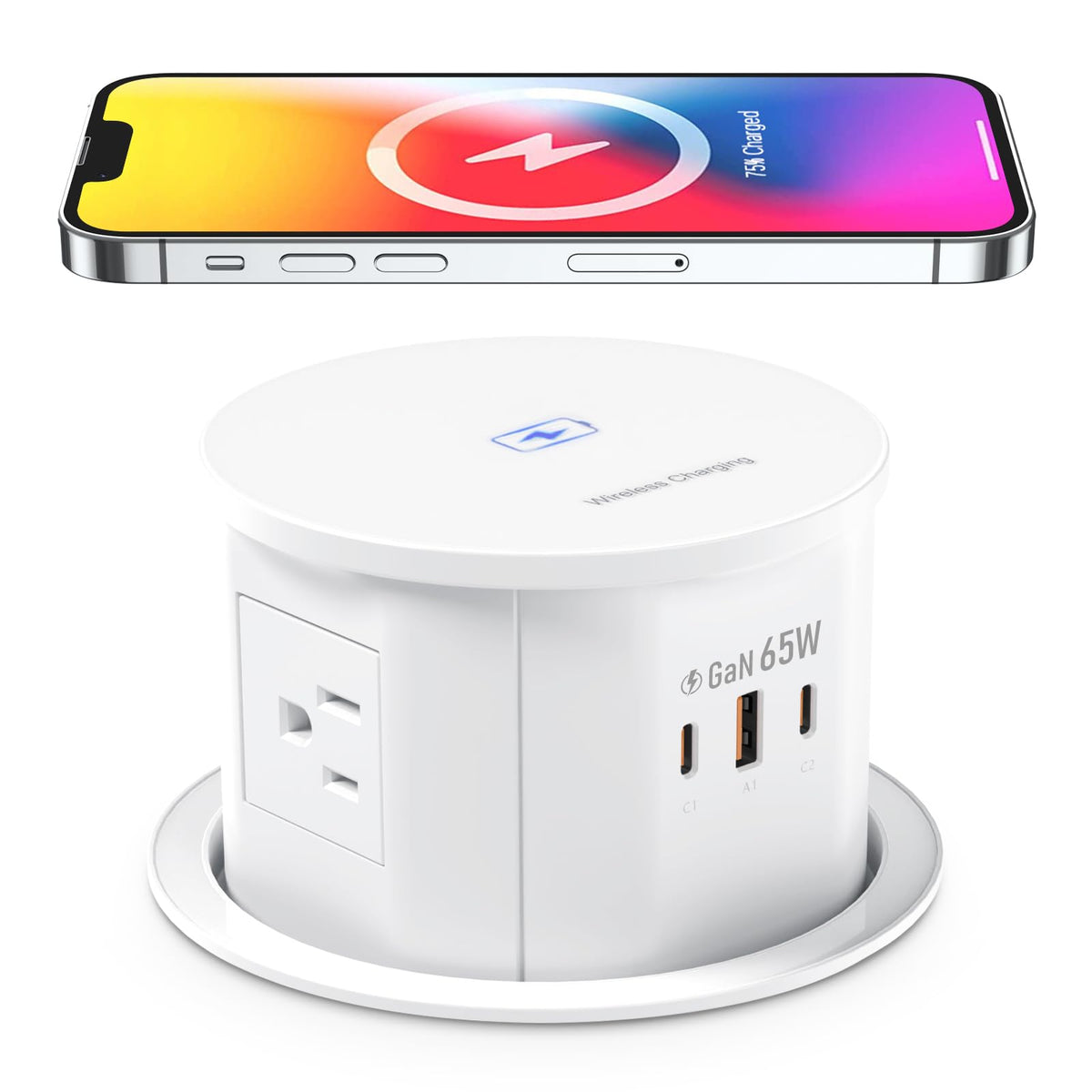 Pop Up Outlet For Countertop With 15W Wireless Charger,65W Usb C Charging Station,4 Outlets,2 Usb C,Usb A,Tamper Resistant Recep