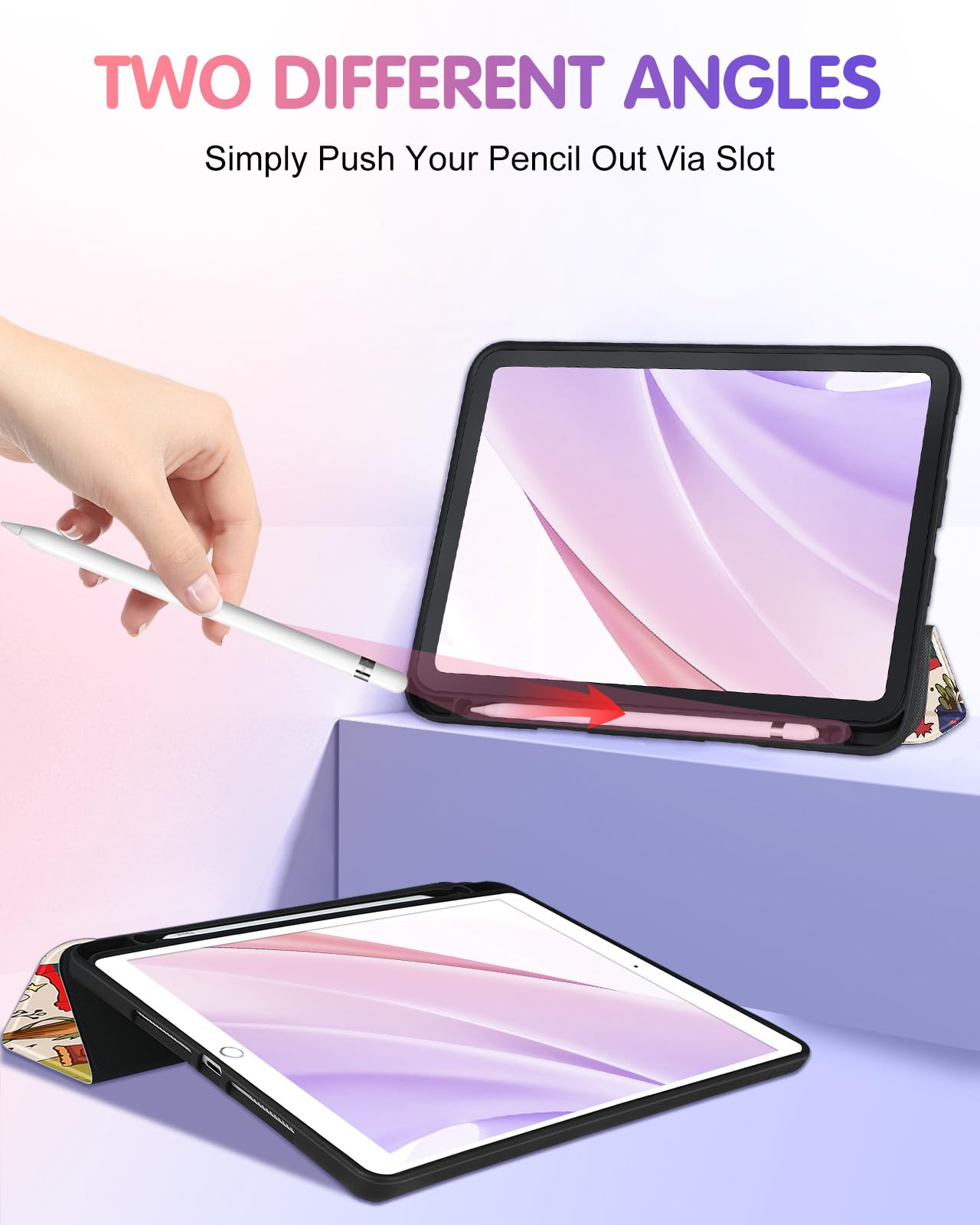 Uppuppy For Ipad 9Th/8Th/7Th Generation Case 10.2 Inch Girls Cute Kids Women Folio Smart Cover Pencil Holder Cartoon Aesthetic D