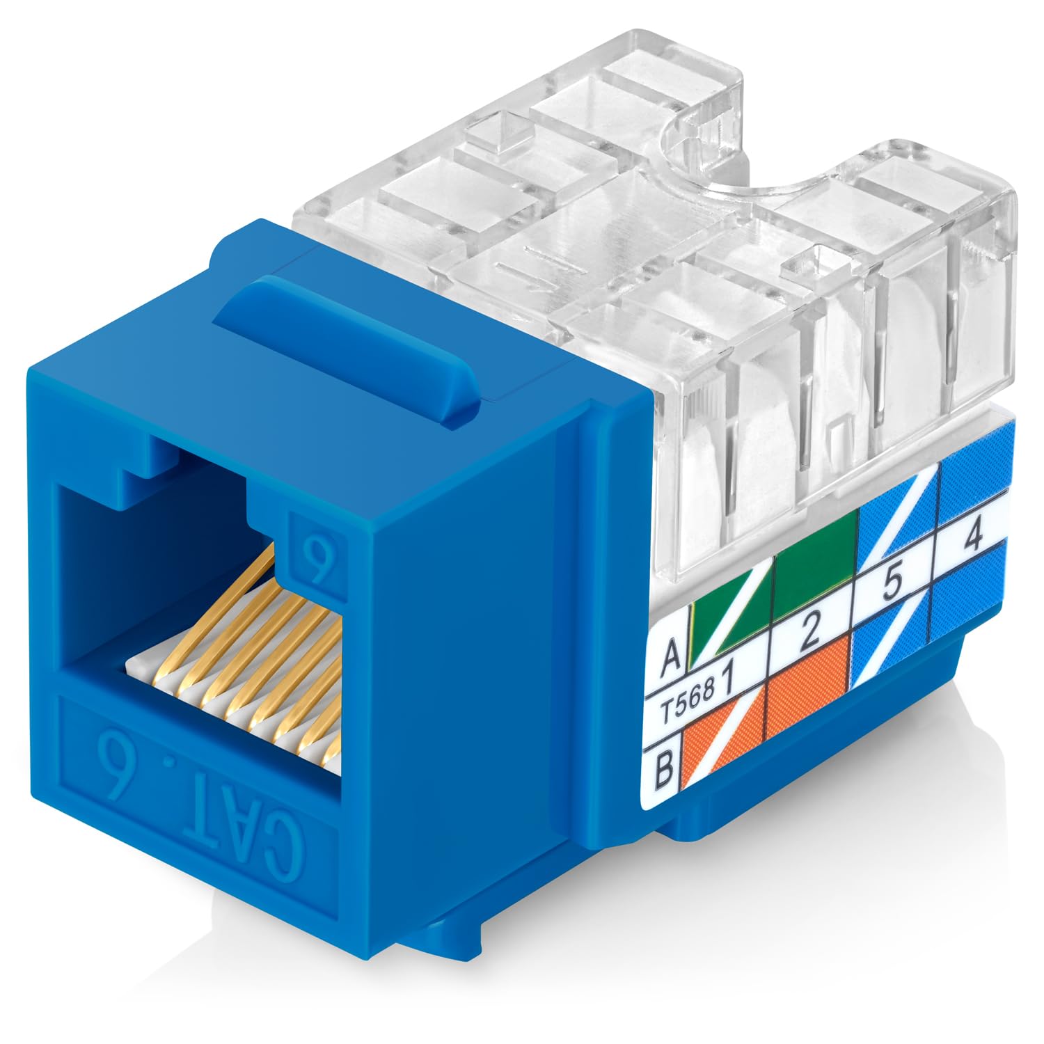 Everest Media Solutions 90 Angled Cat6 Keystone Jack In Blue   Slim Profile Rj45 Ethernet Connector   Compatible With 90 Angled 