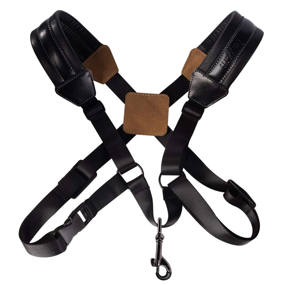 Rayzm Saxophone Strap, Universal Double Shoulder Leather Strap For Sax, Adjustable Padded Harness Strap For Alto Tenor Soprano B