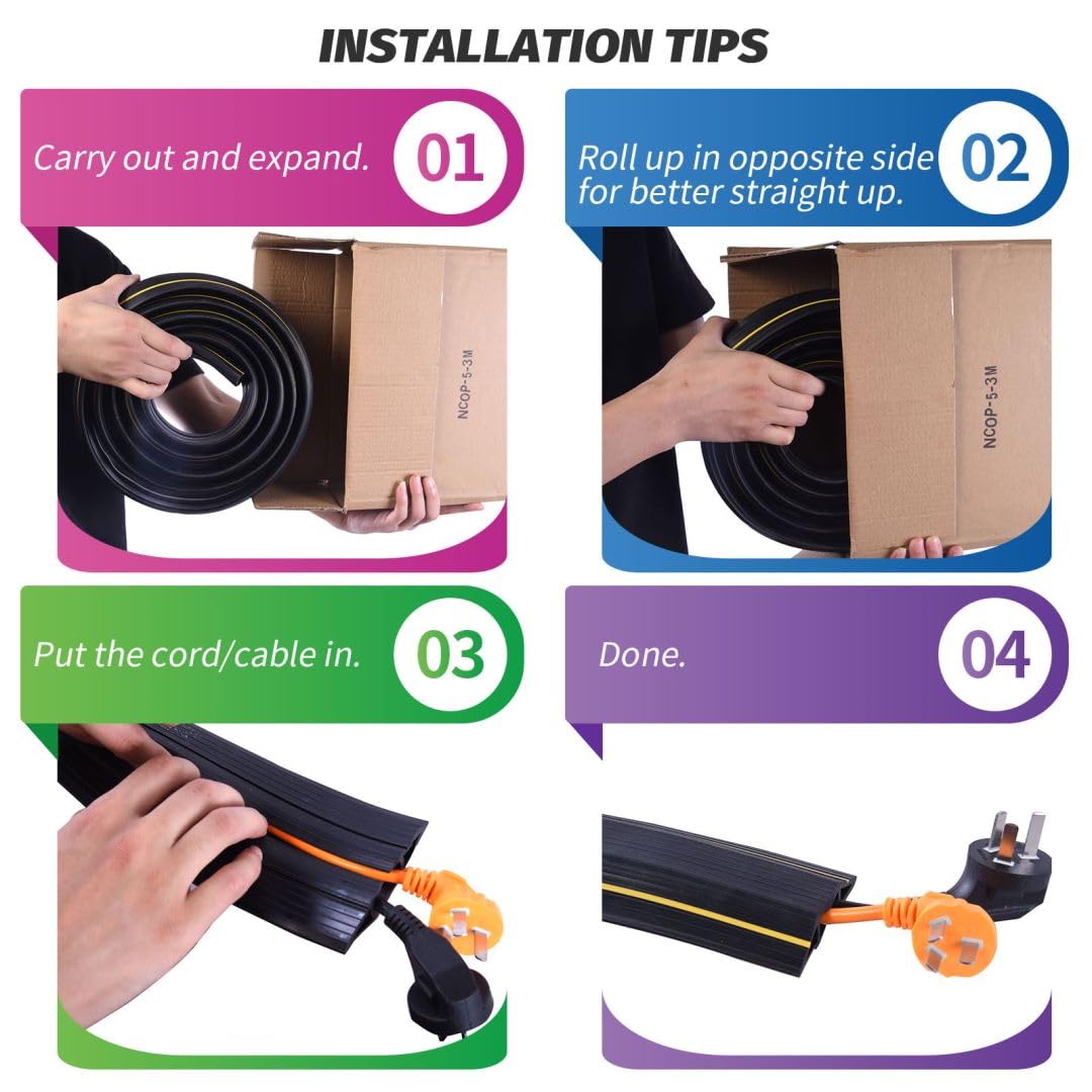 Vilmon 10Ft Floor Cord Cover, Heavy Duty Pvc Floor Cable Cover,Wire Cover To Protect Wire Prevent Cable Trips For Home Office,Ca