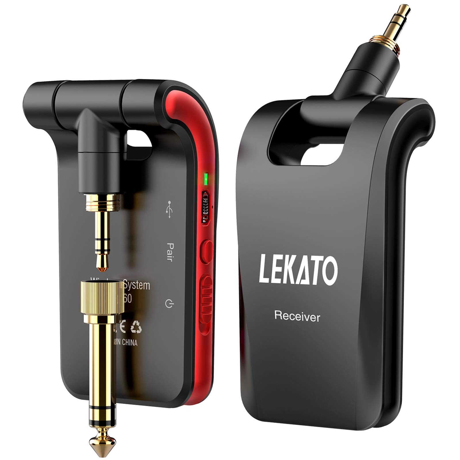 LEKATO Wireless Guitar System 2.4GHz Rechargeable Audio Wireless Transmitter Receiver 6 Channels for Guitar Bass Electric Instru