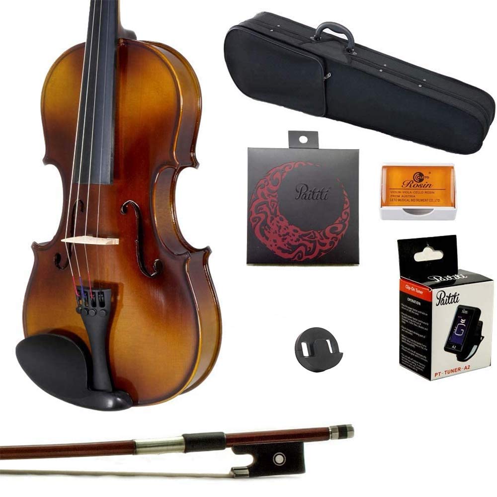 Paititi 1/16 Size Solid Wood Student Violin Complete Package W Case Bow Rosin String Mute Tuner Complete Package