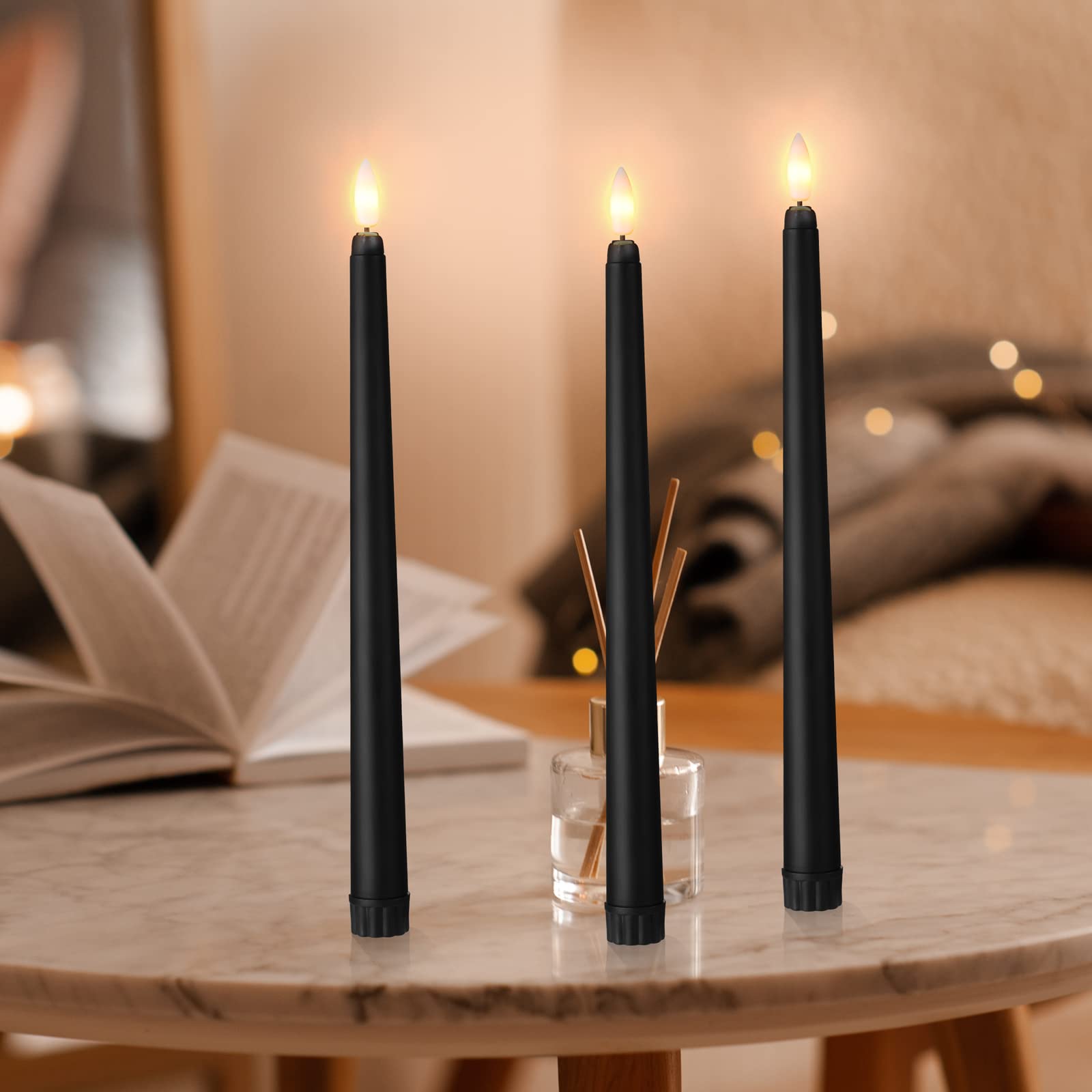 Handepo 48 Pack Flameless Taper Candles Realistic With Yellow Flickering Candlelights Plastic 11 Inch Last Long Battery Operated