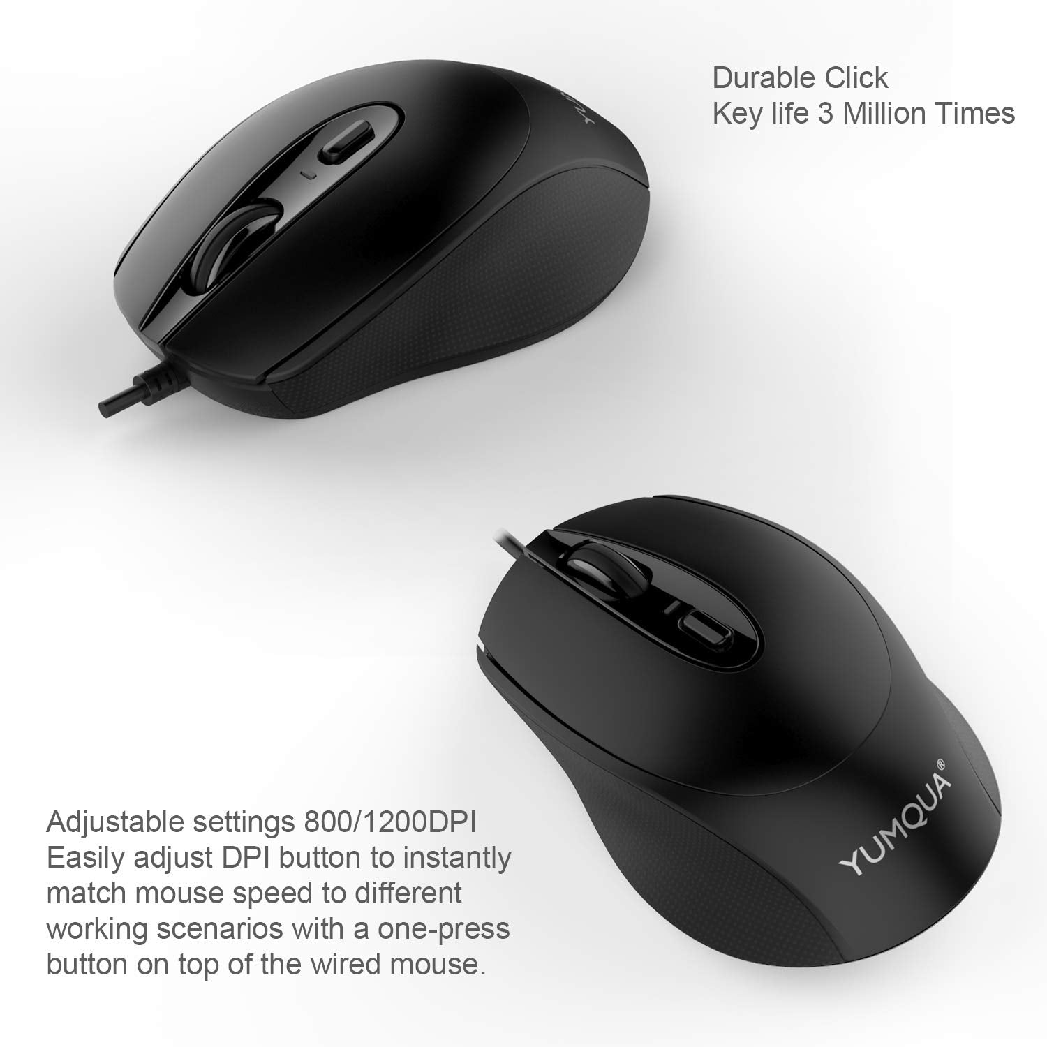 Yumqua G222 Computer Mouse Wired 4 Pack, Bulk Usb Corded Mouse, Office & Home Silent Optical Mice With 2 Adjustable Dpi For Comp