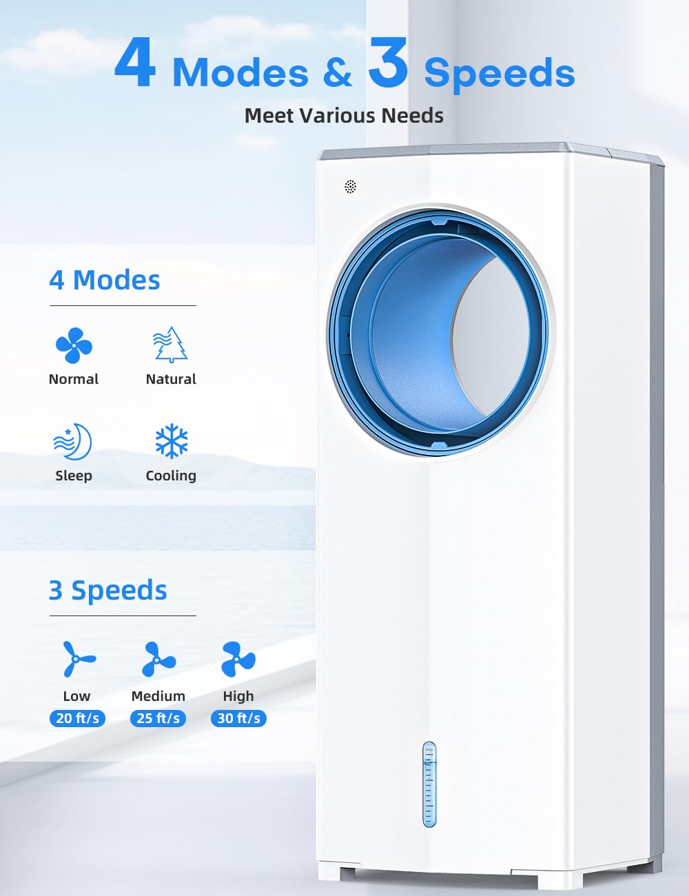 Myicy Windowless Air Conditioner, 27 Bladeless Evaporative Air Cooler With 4 Modes & 3 Speeds, Double Tanks, 4 Ice Packs, 25Ft R