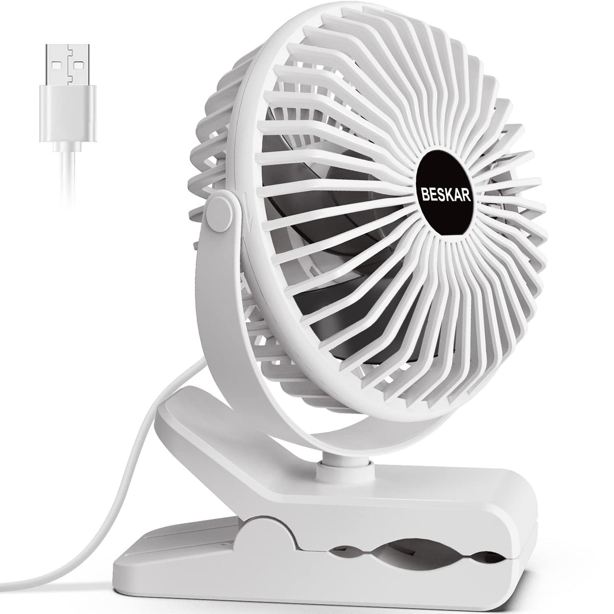 Beskar Clip On Fan, 360    Rotation Quiet Stroller Fan With Strong Airflow,3 Speeds, Portable Small Fan With Sturdy Clamp,Perfec