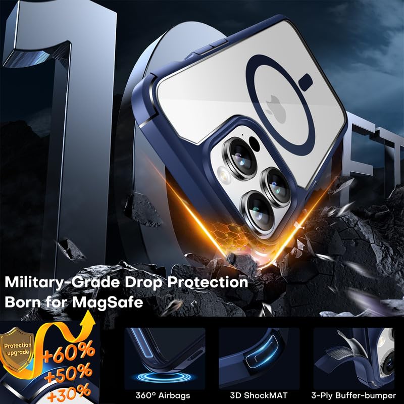 Tauri For Iphone 15 Pro Max Case Blue, [Compatible With Magsafe] With 2X Screen Protector + 2X Camera Lens Protector, Military G