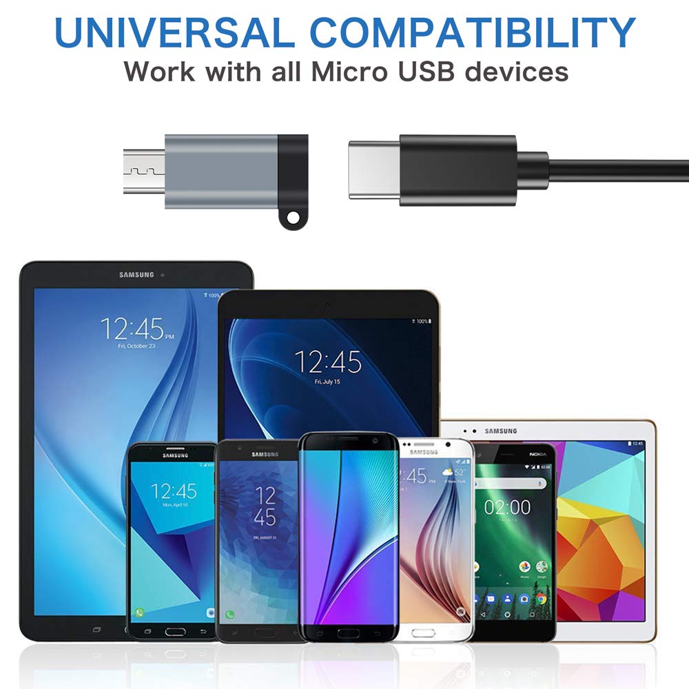QianLink USB C to Micro USB Adapter 4-Pack Keychain Charge Data Sync Grey