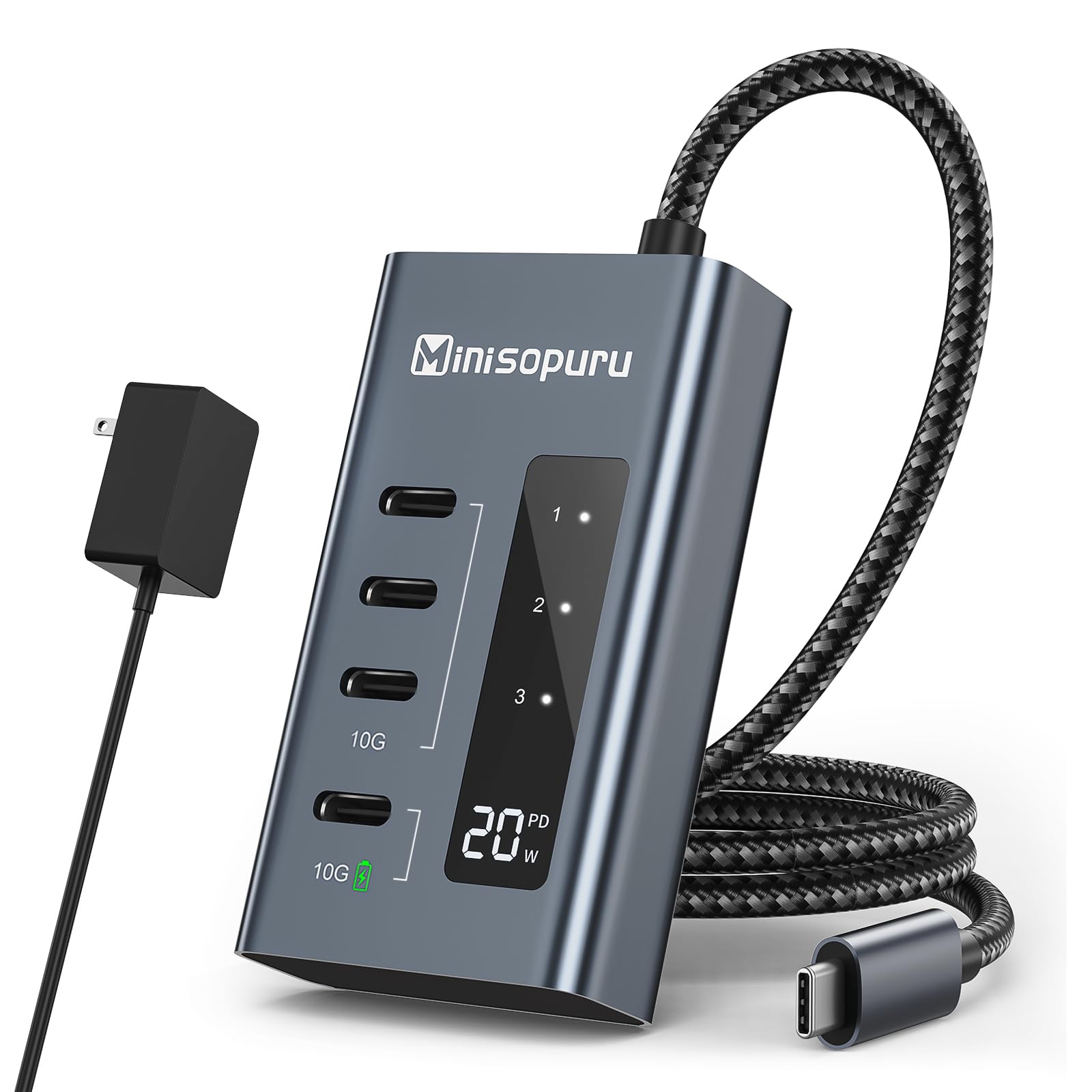 Minisopuru Powered Usb C Hub, Usb C Splitter 4 Ports With 10Gbps Data & 20W Charging,Usb C To Usb C Hub Multiport Adapter For Ma