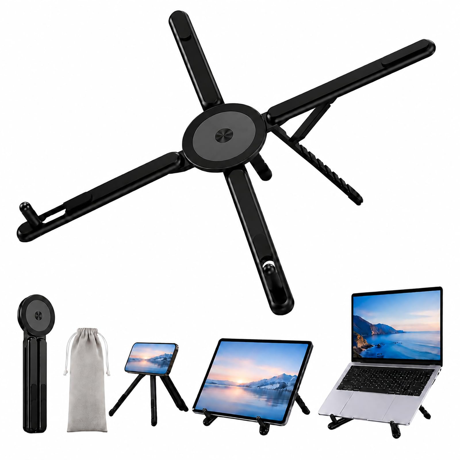 Lavoqera Portable Laptop Stand, 3in1 Magnetic Phone Holder for Desk