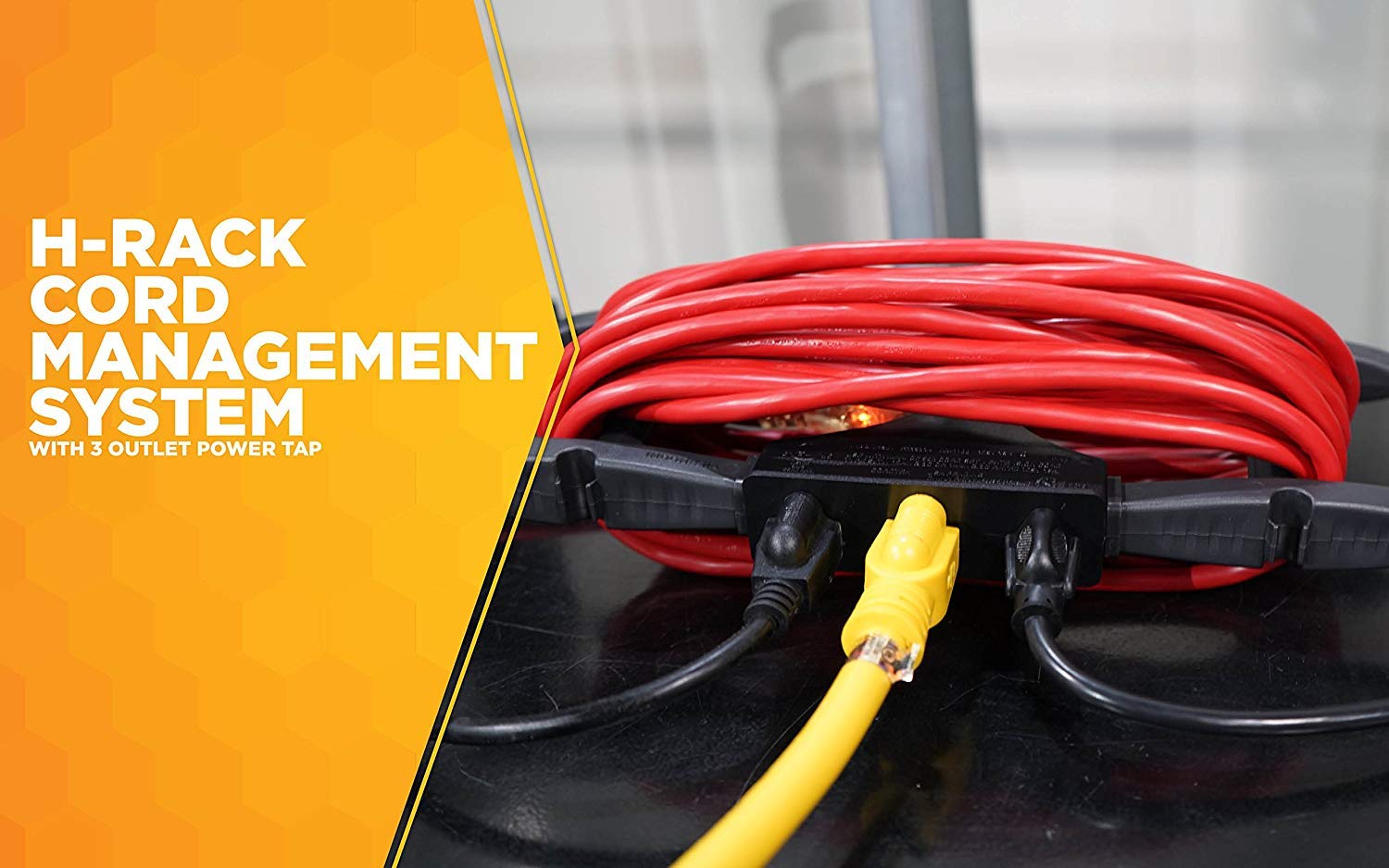 Woods Rack Cord Management System With Three Outlet Power Tap