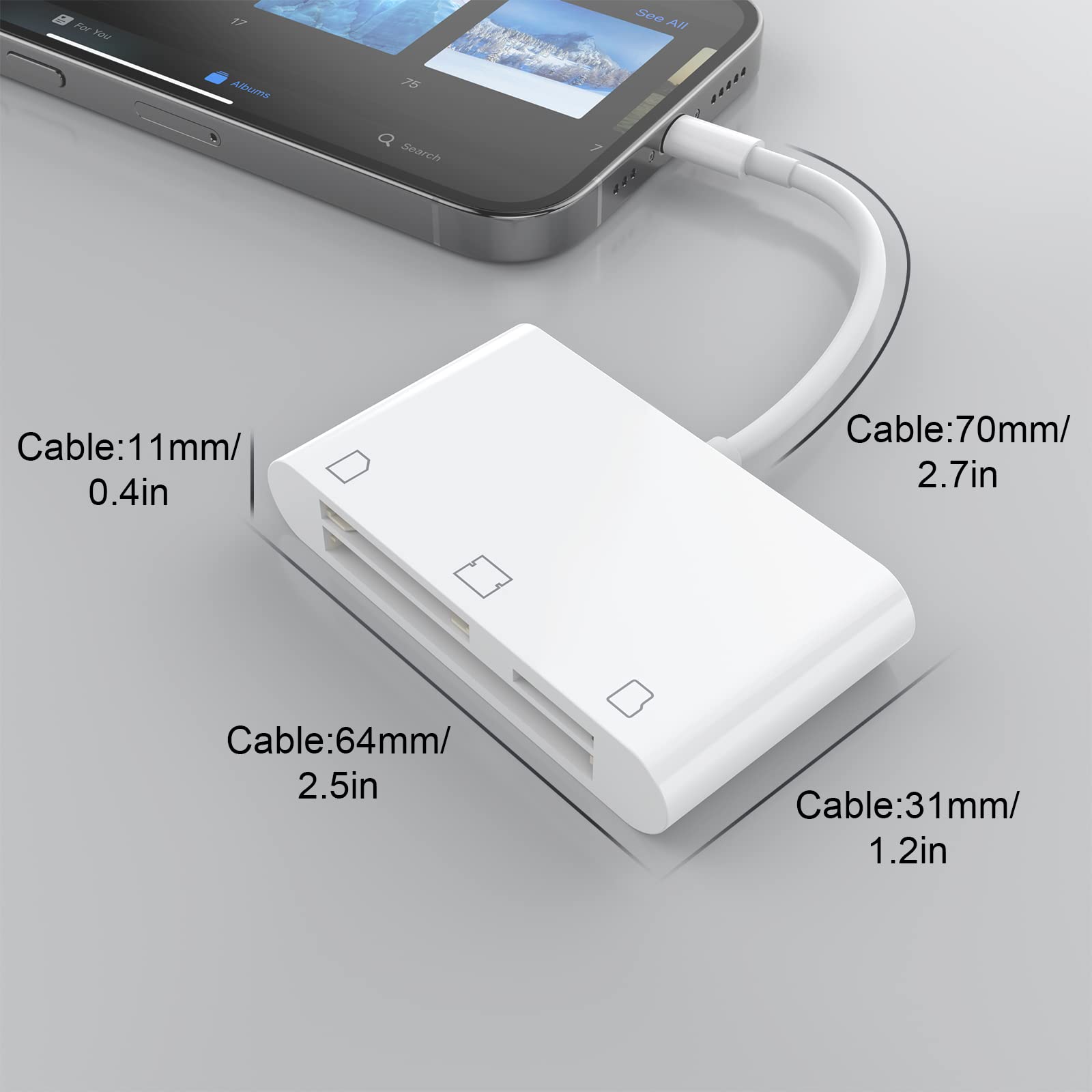 Cf Sd Card Reader For Ipad Iphone Memory Card Reader For Sd/Tf/Cf Card, 3 In 1 Lightning To Card Reader Digital Camera Adapter Viewer For Iphone 13/13 Pro/12/12 Pro No Need App Plug And Play