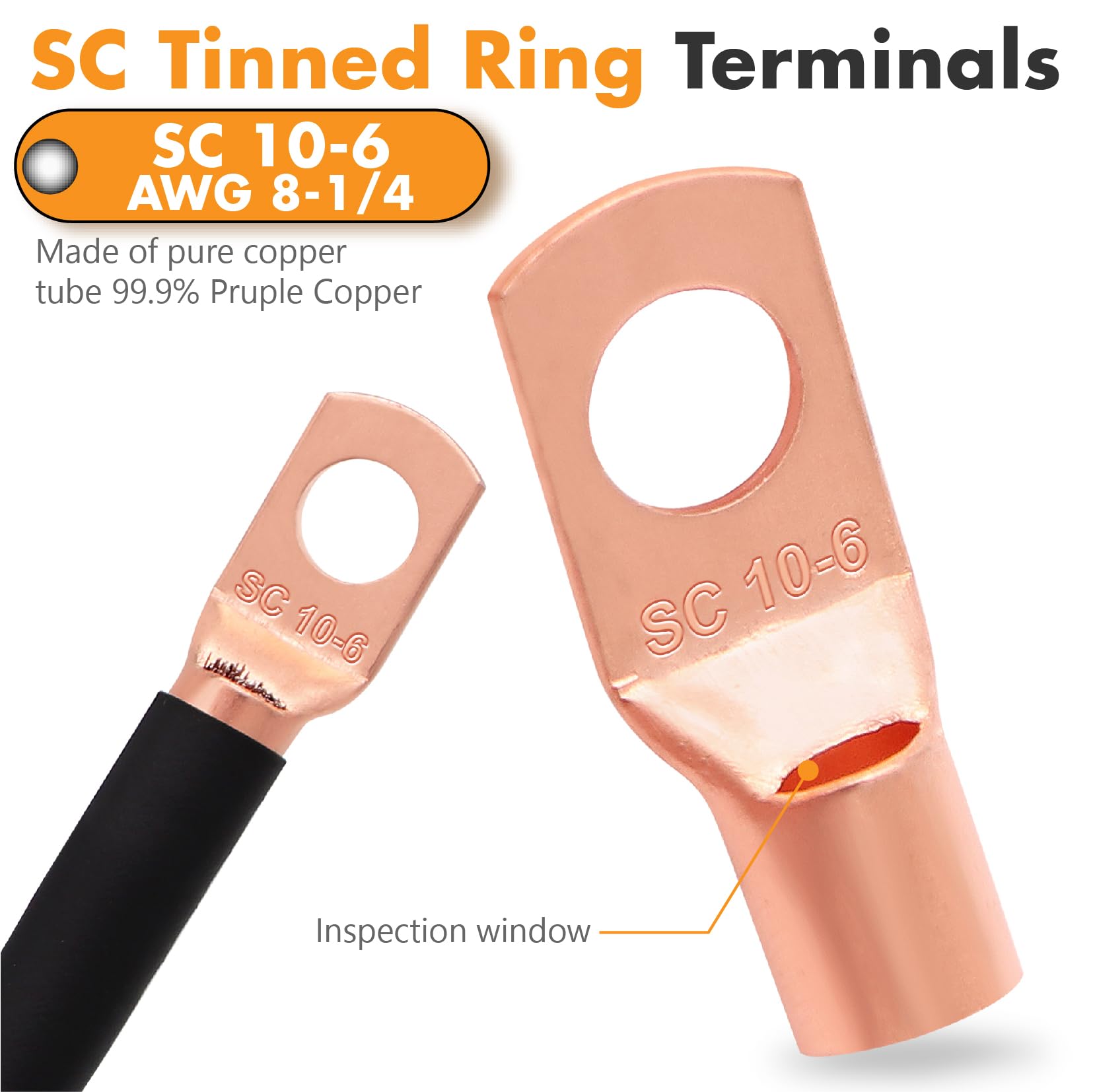 Jeemiter 8 Gauge Wire (50Ft Each  Black/Red) Copper Clad Aluminum   Primary Automotive Wire Power/Ground, Battery Cable With Lug