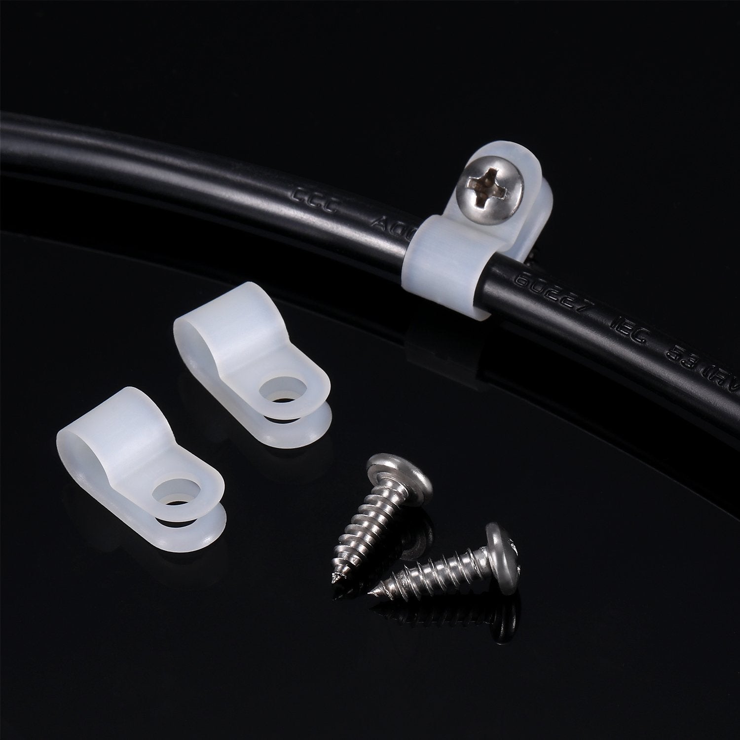 Hicarer 50 Pack R Type Cable Clip Wire Clamp, Nylon Screw Mounting Cord Fastener Clips With 50 Pack Screws For Wire Management (