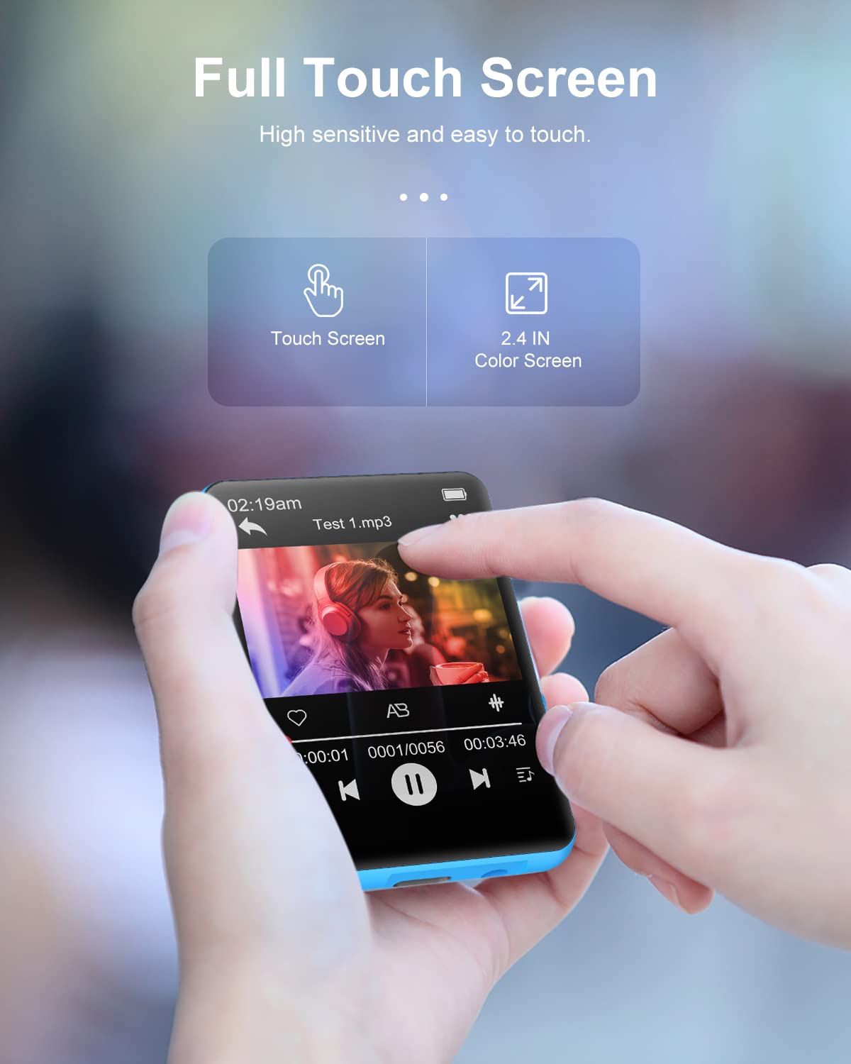 64Gb 2.4'' Full Touch Screen Mp3 Player With Bluetooth 5.3, Portable Hifi Sound Quality Music Player With Speaker, Fm Radio, Lin