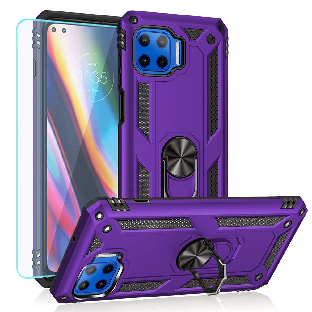 Yzok For Motorola One 5G Case,Moto One 5G Uw Case,With Hd Screen Protector, [Military Grade] Ring Car Mount Kickstand Hybrid Har