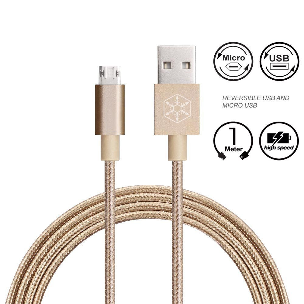 SilverStone Technology Micro USB Cable for Most Smartphones/LG/Samsung/Reversible USB-A/Reversible Micro USB-B / 1000MM - Gold -