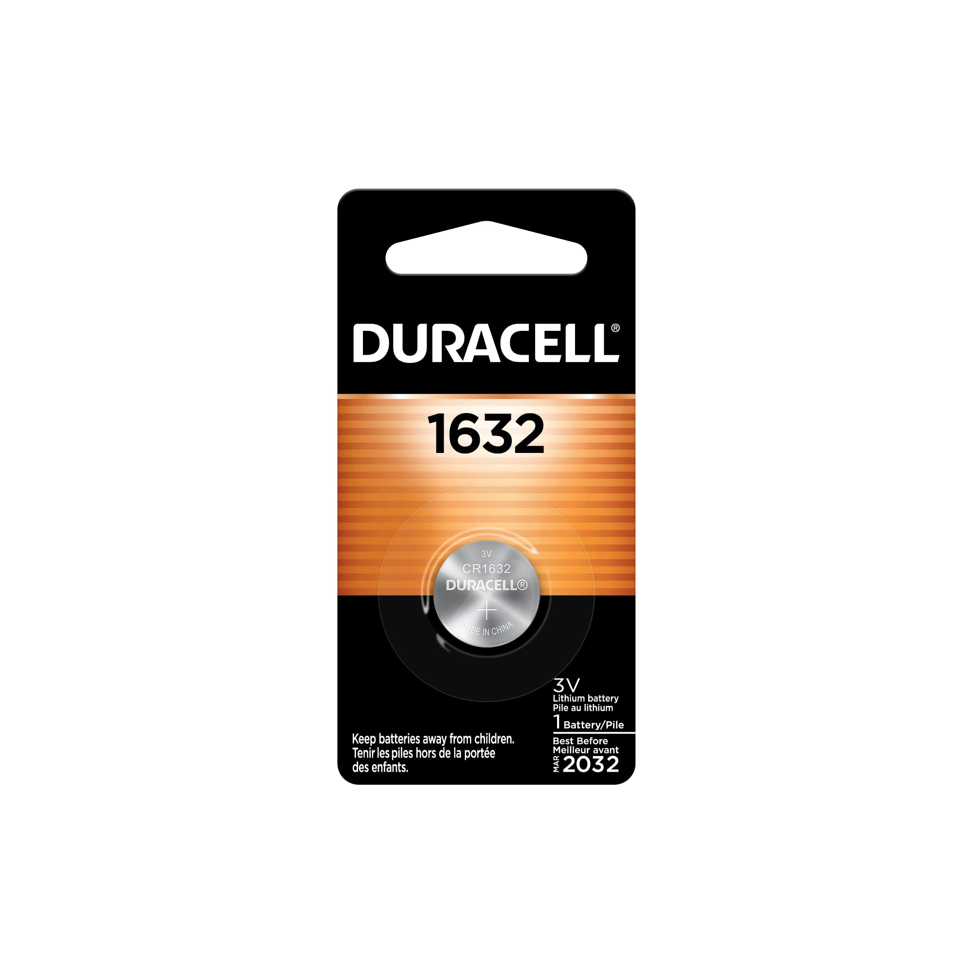 Duracell 1632 3V Lithium Battery, 1 Count Pack, Lithium Coin Battery For Medical And Fitness Devices, Watches, And More, Cr Lith