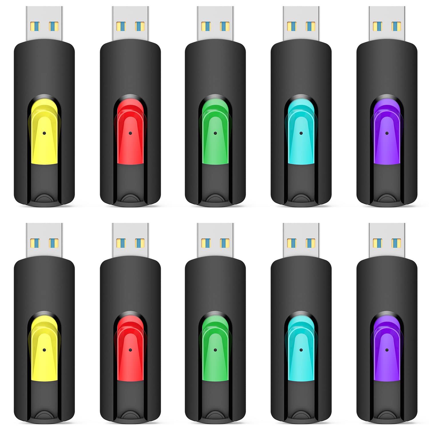 32Gb Flash Drive, Aiibe 32Gb Usb 3.0 Flash Drive 10 Pack 32Gb Usb Flash Drives Thumb Drive Retractable Memory Stick Usb Drive For Data Storage (32Gb, 5 Mixed Colors)