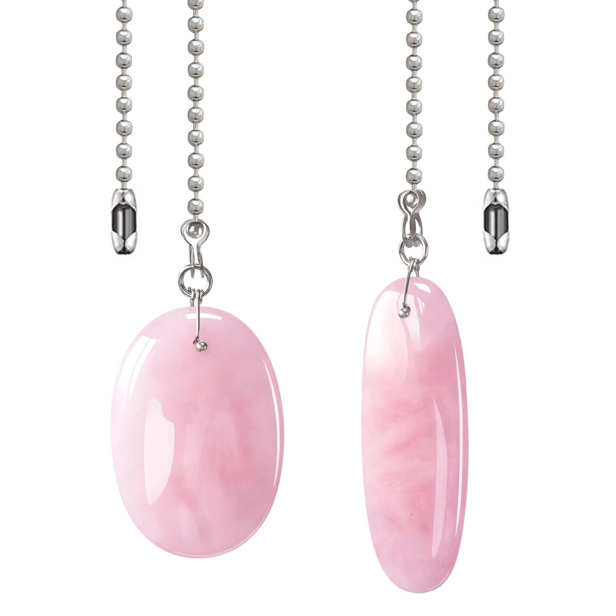 LEFERS Ceiling Fan Pull Chain, 2 Pieces Natural Gemstone Pendants with 12 Ceiling Fan Chain Extender and Connector (Rose Quartz)